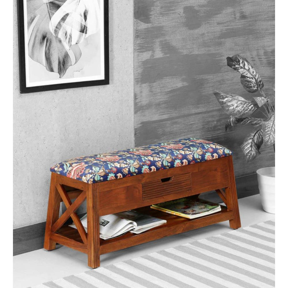 Vermount Shoe Rack With Seating In Teak Finish