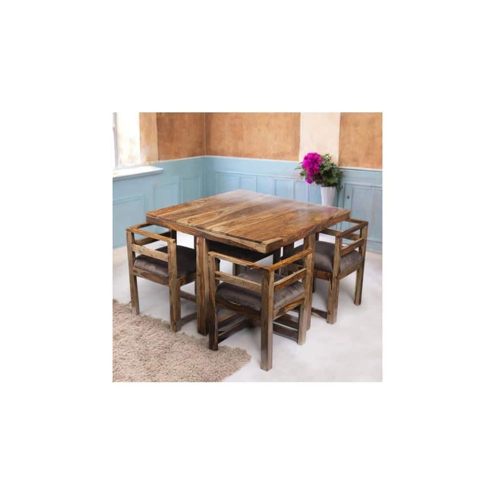 Kingston Sheesham Wood Accent 4 Seater Dining Table Set