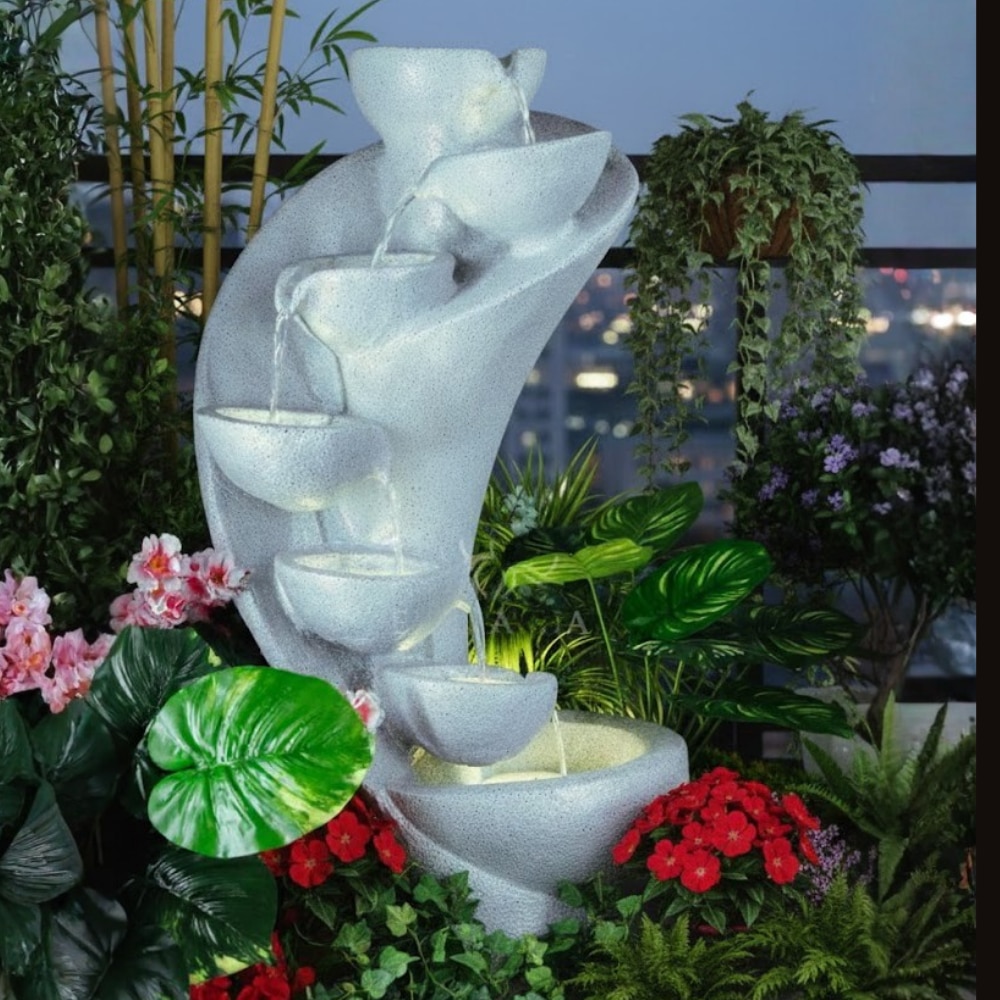 Light Grey Fiber Glass 7 Stacked Chalice Water Fountain