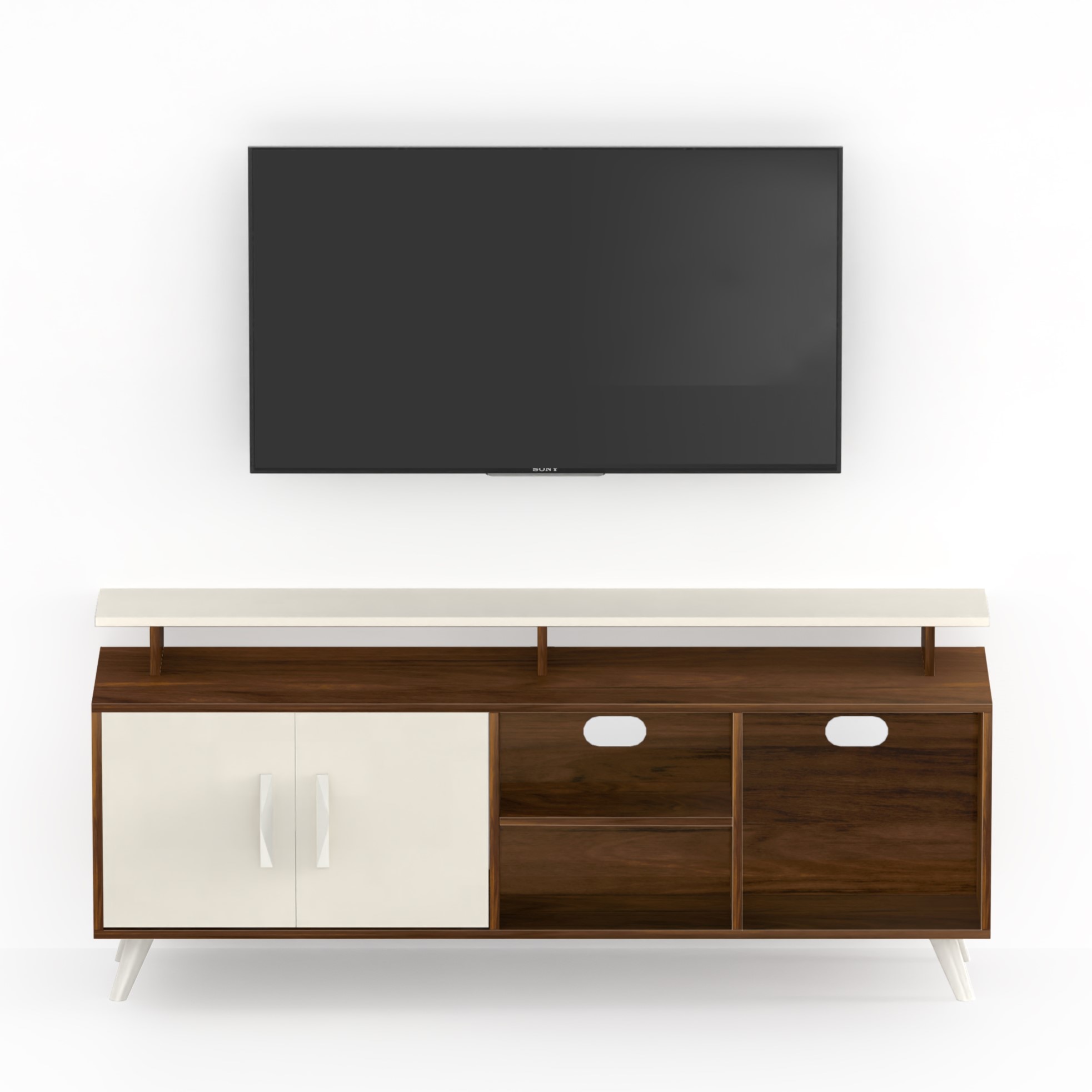 BLUEWUD Skiddo Engineered Wood TV Entertainment Unit Set Top Box Stand/TV Cabinet with Shelves for Books & D�cor Display Unit Bed Living Room Upto 55 Inches - DIY (Brown Maple & White)