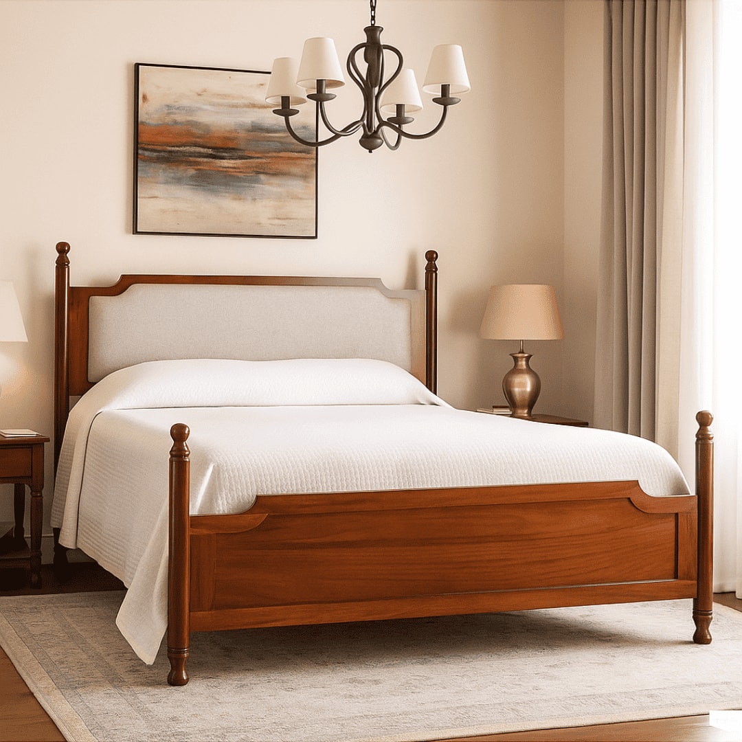 Camille Solid Wood Box Storage Queen Bed in Provincial Teak Finish with Grey Colour