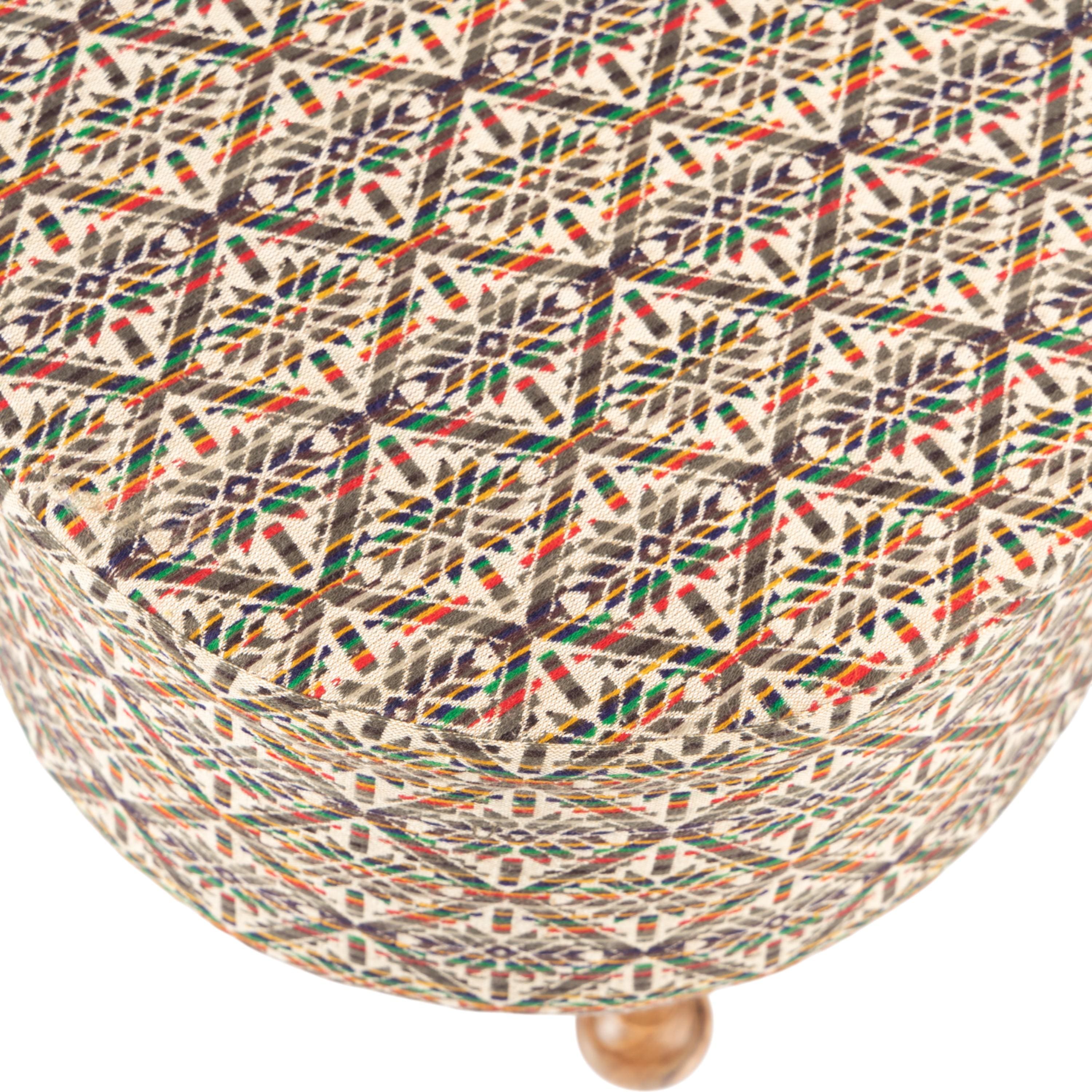 Louisville Acacia Wood Parisian Round Pouf Stool in Multicolour