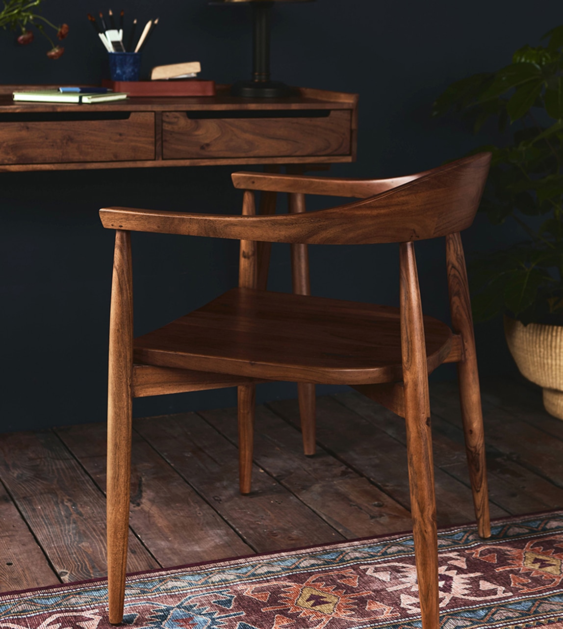 Leyuo Solid Wood Dining Chair in Dark Brown Colour - Woodenmood