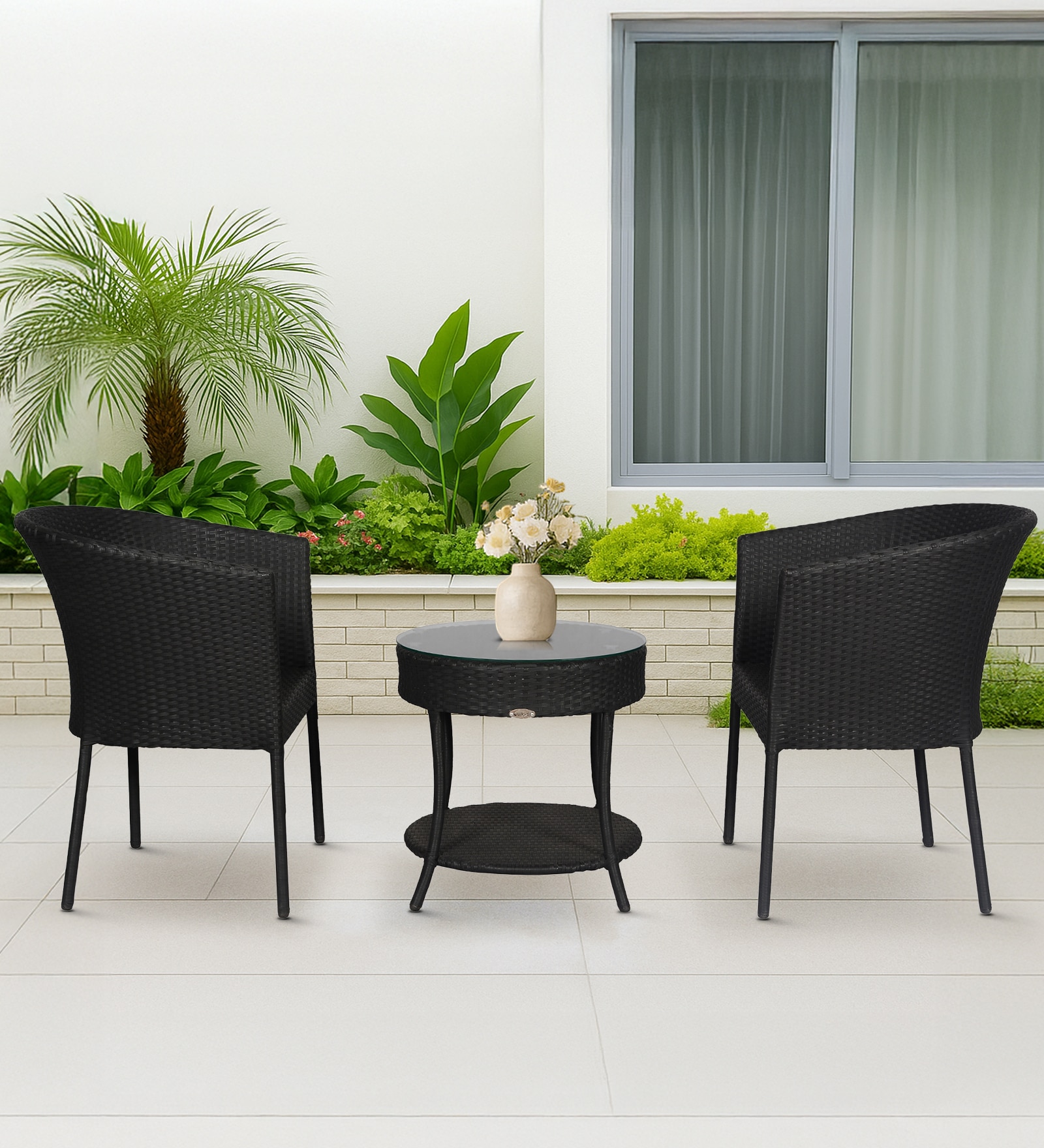 Lismore  Wicker Table And Chair Set In Black Finish