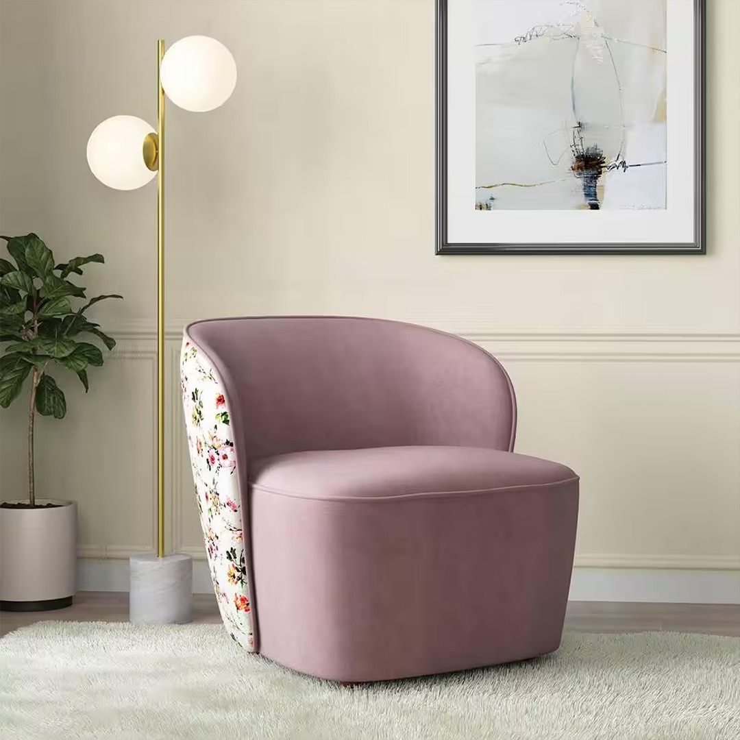 Portia Fabric Accent Chair in Peach Floral Velvet Colour