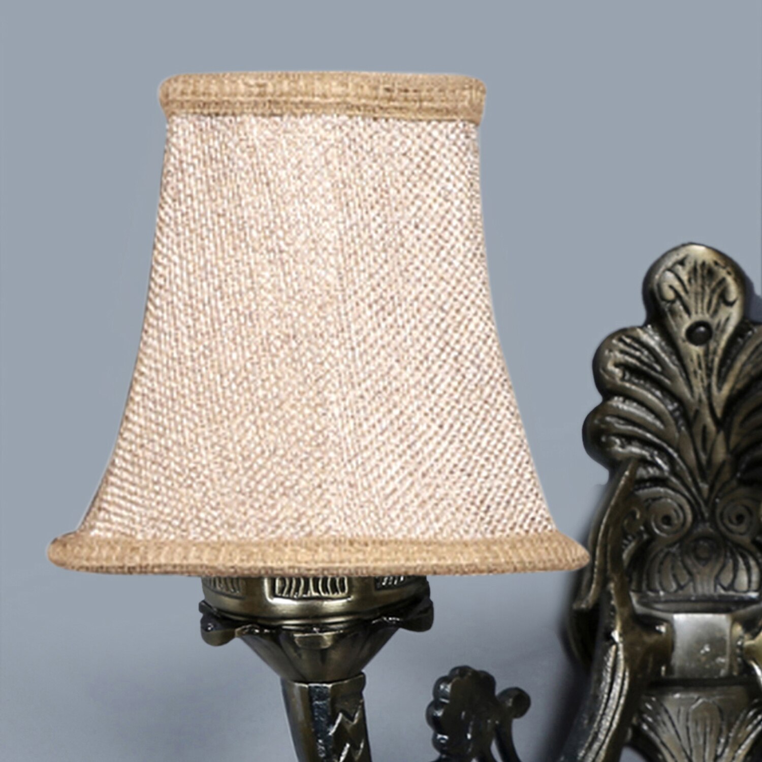 Devansh Dual Gold  Antique Wall Mounted Lamp With Beige Jute Shade