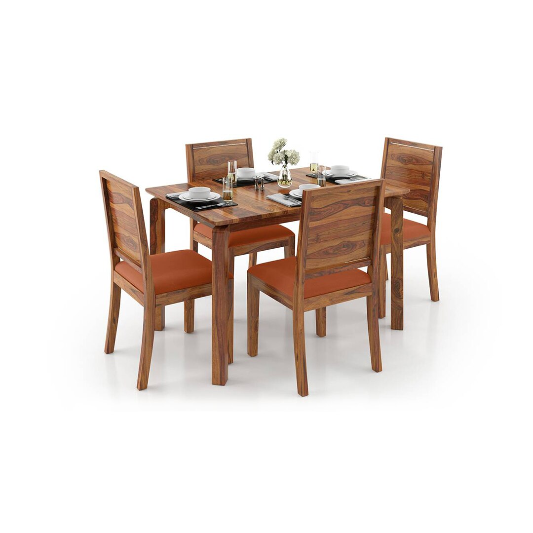 Catria - Oribi 4 Seater Dining Table Set (Colour- Burnt Orange , Finish- Teak)