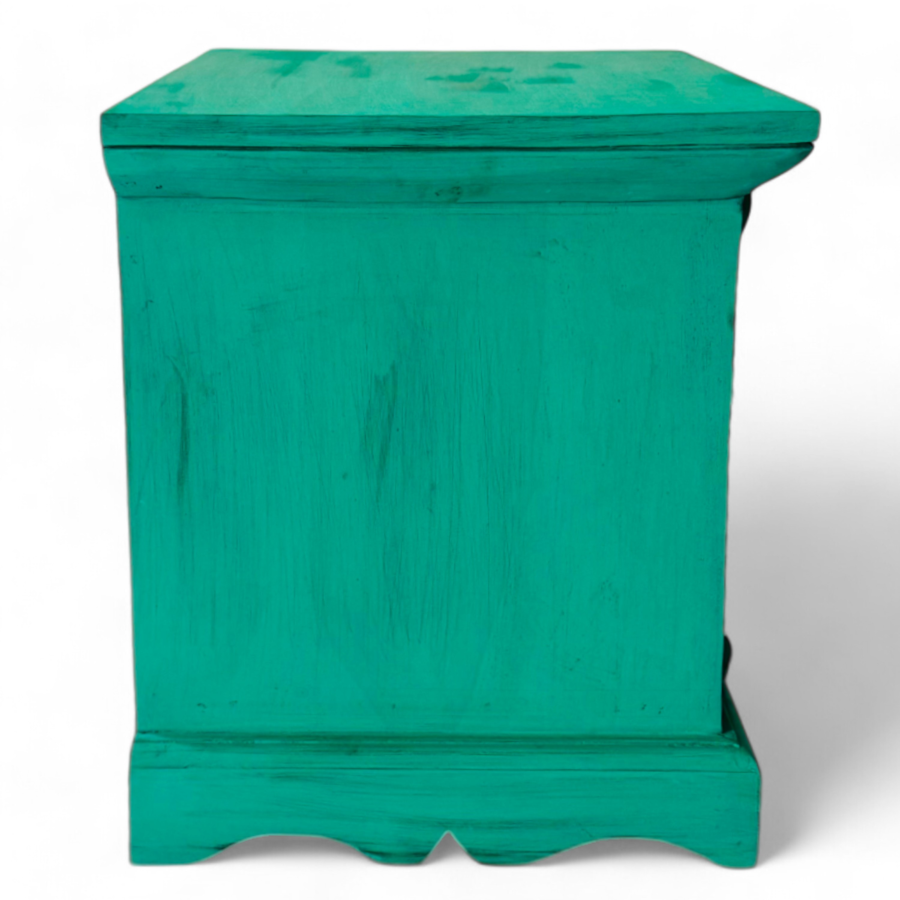 Queens Sheesham Wood Bedside Table in Antique Green Finish
