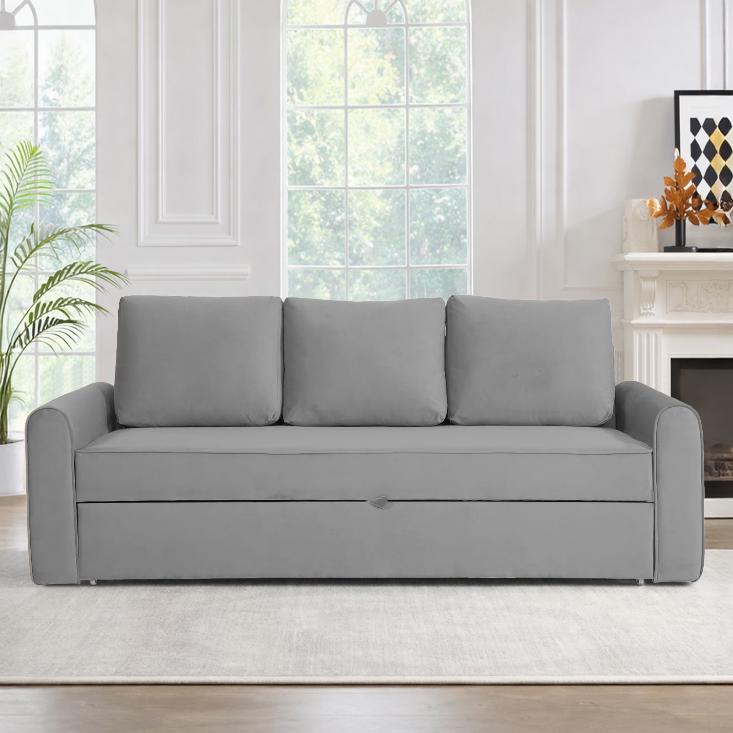 Clevam 3 Seater Pull Out Sofa cum Bed  in Grey Colour