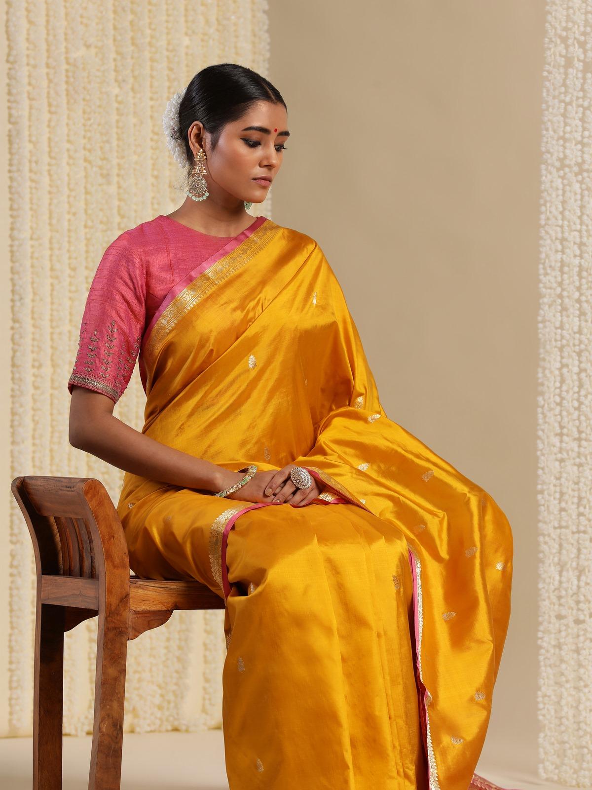 Yellow Mulberry Katan Silk Banarasi Saree