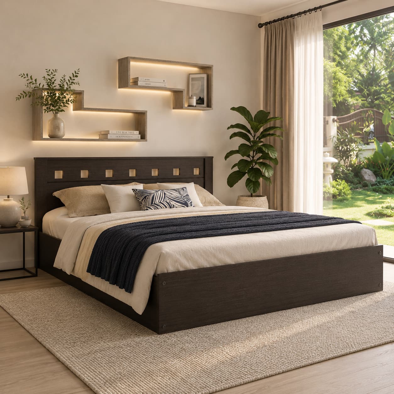 Erinnyes Engineered Wood King Size Bed With Drawer Storage (Melamine Finish)