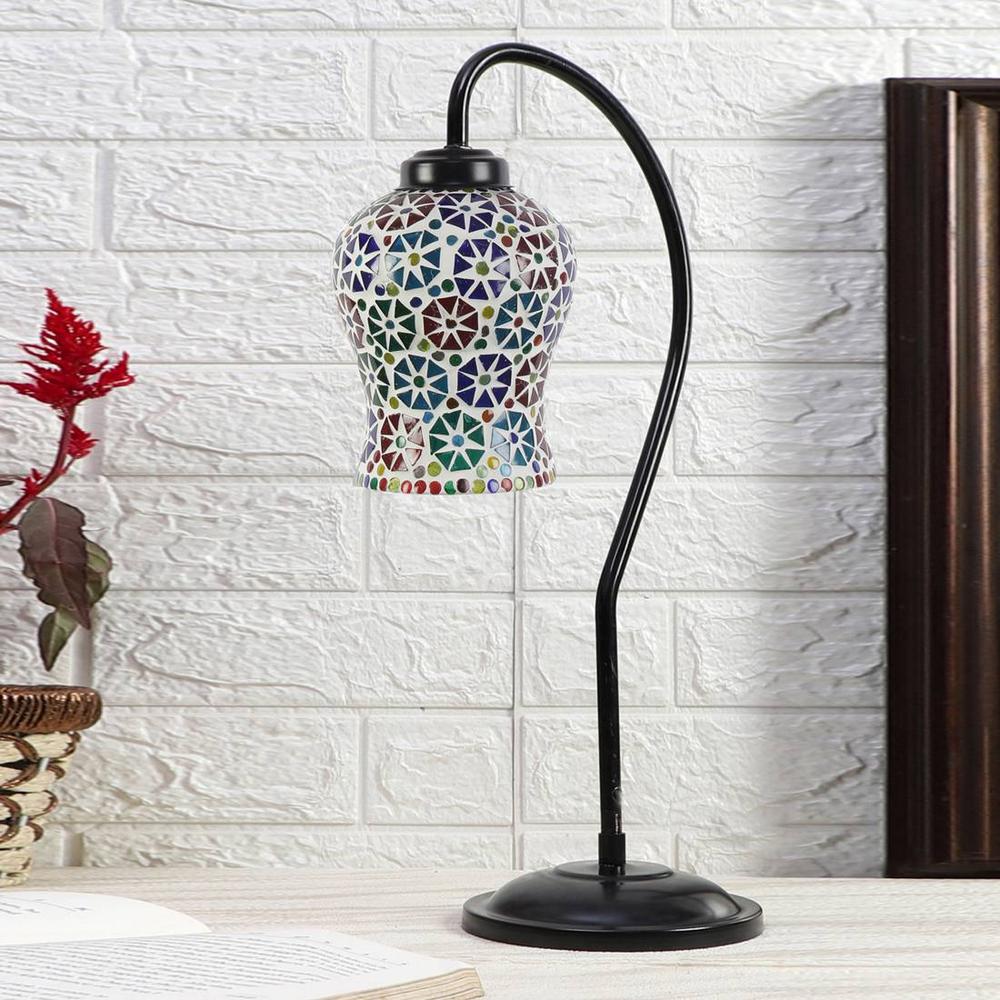 Multicolor Mosaic Glass Curvy Table lamp with Iron Base (EN26)