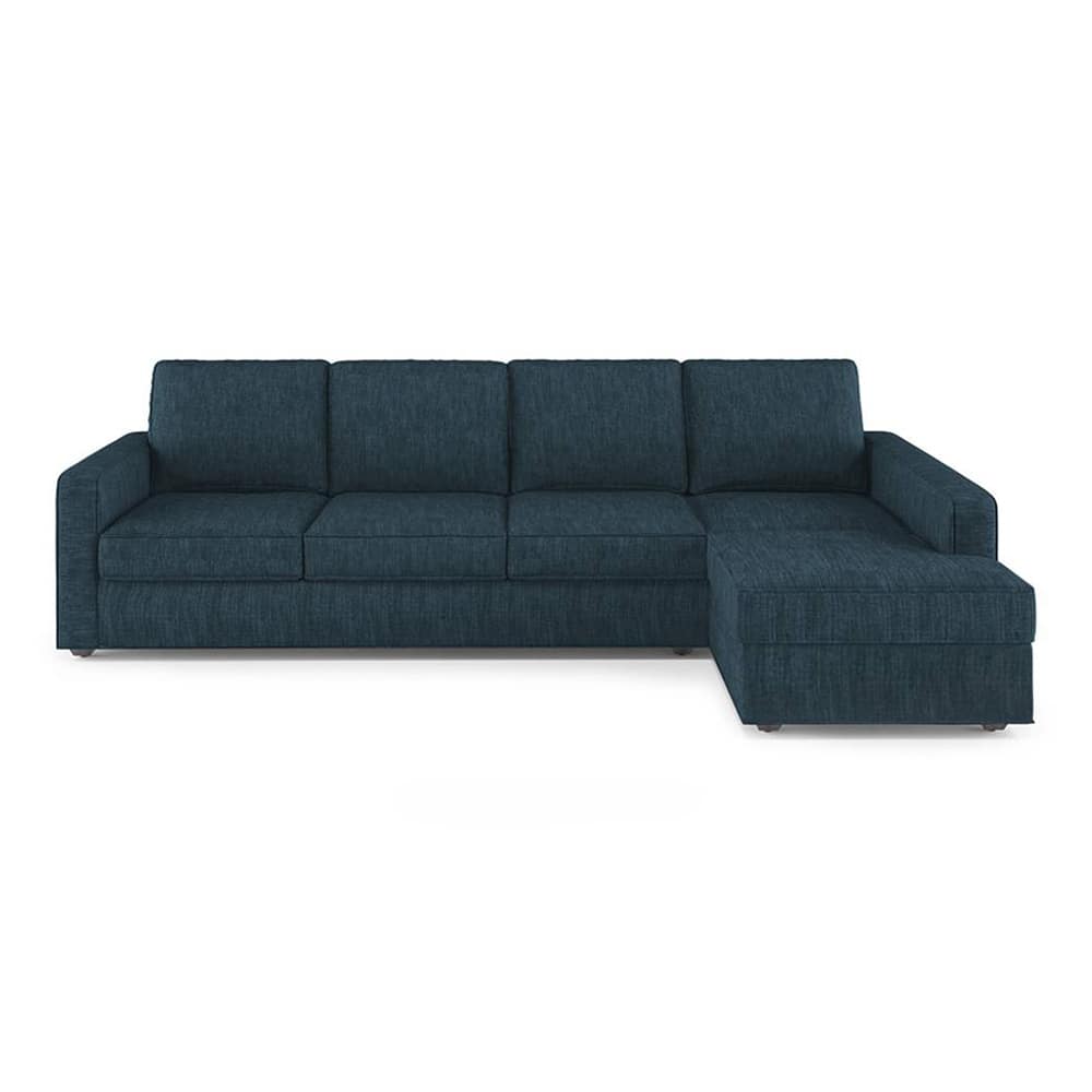 Apollo Sofa (Colour : Indigo Blue, Cushion : Hard, Back Type : Regular, Seating Capacity : Right Aligned 3 Seater + Right Aligned Chaise) - Urban Ladder