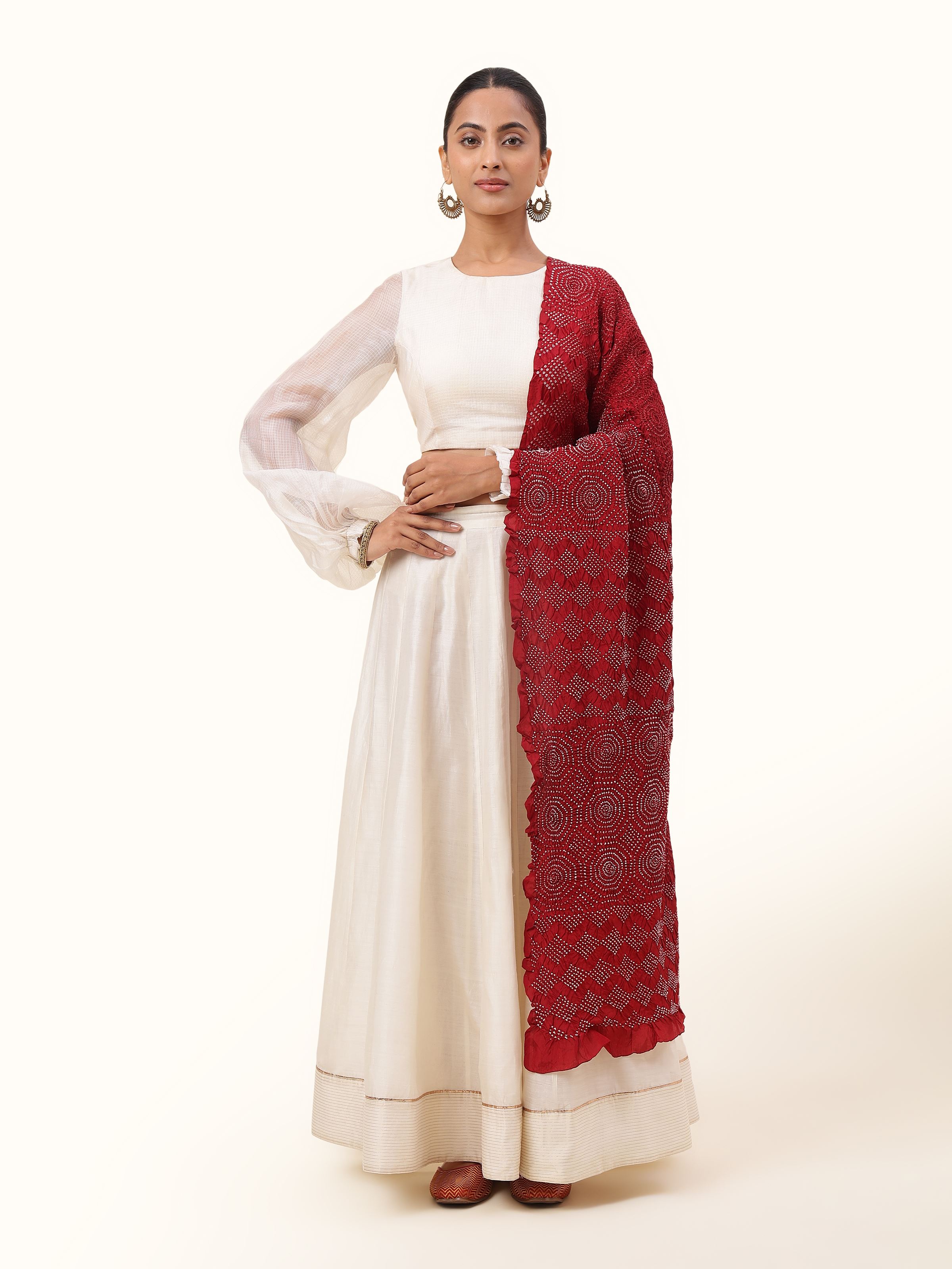 Maroon Silk Bandhani Tie & Dye Dupatta