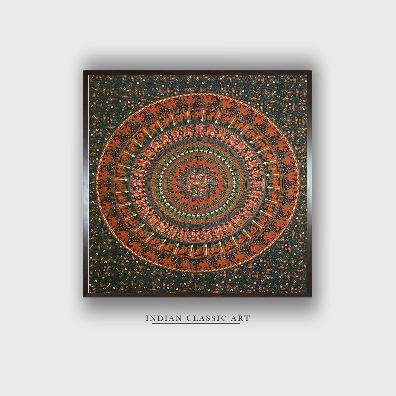 Beige Red Warli Printed Framed Canvas Wall Prints Canvas Wall Prints Set of 1 Multicolor Matte