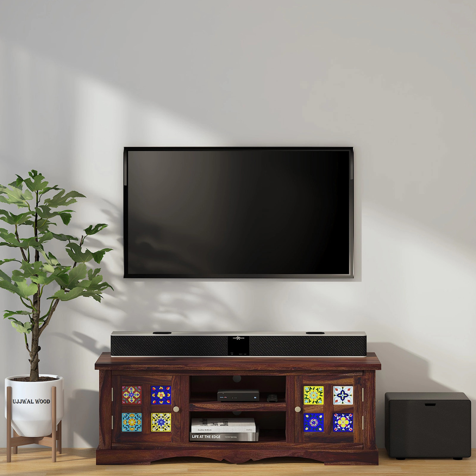 Sheesham Wood TV Unit in Provincial Teak Finish for TVs up to 50 Inches