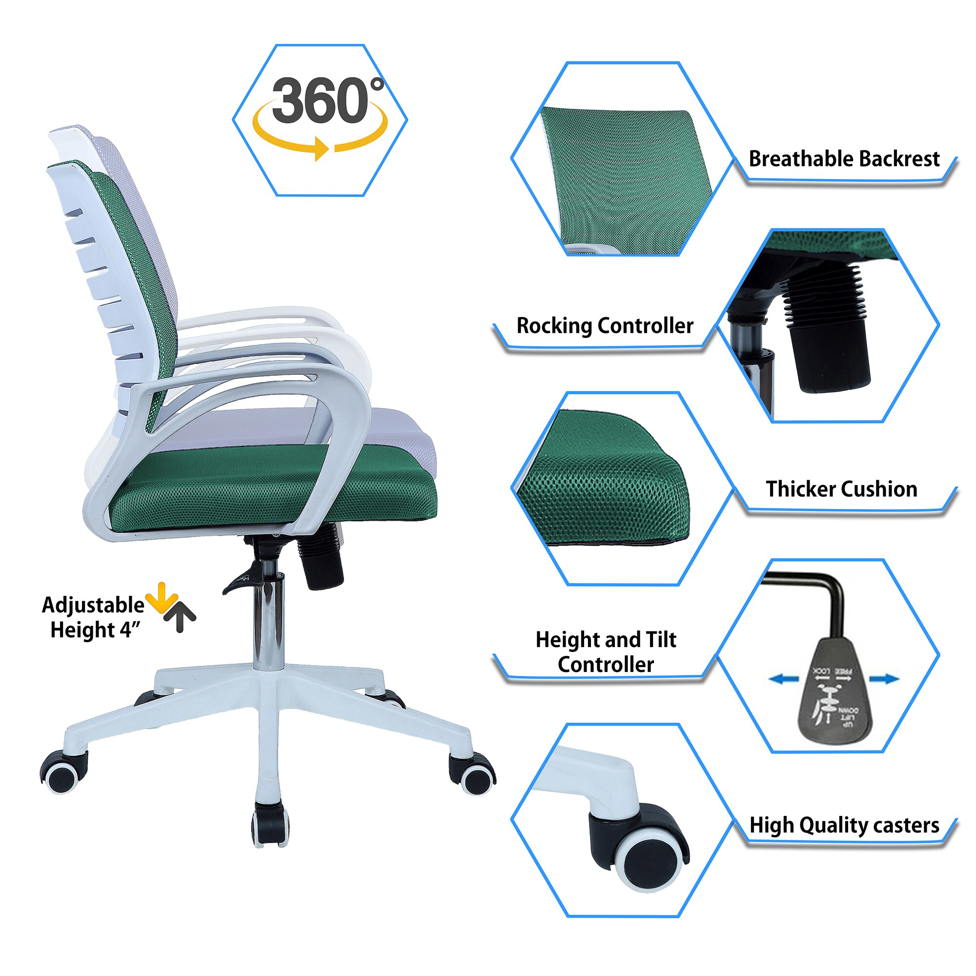 Mmarveal Mid Back Ergonomic Chair in Dark Green Colour