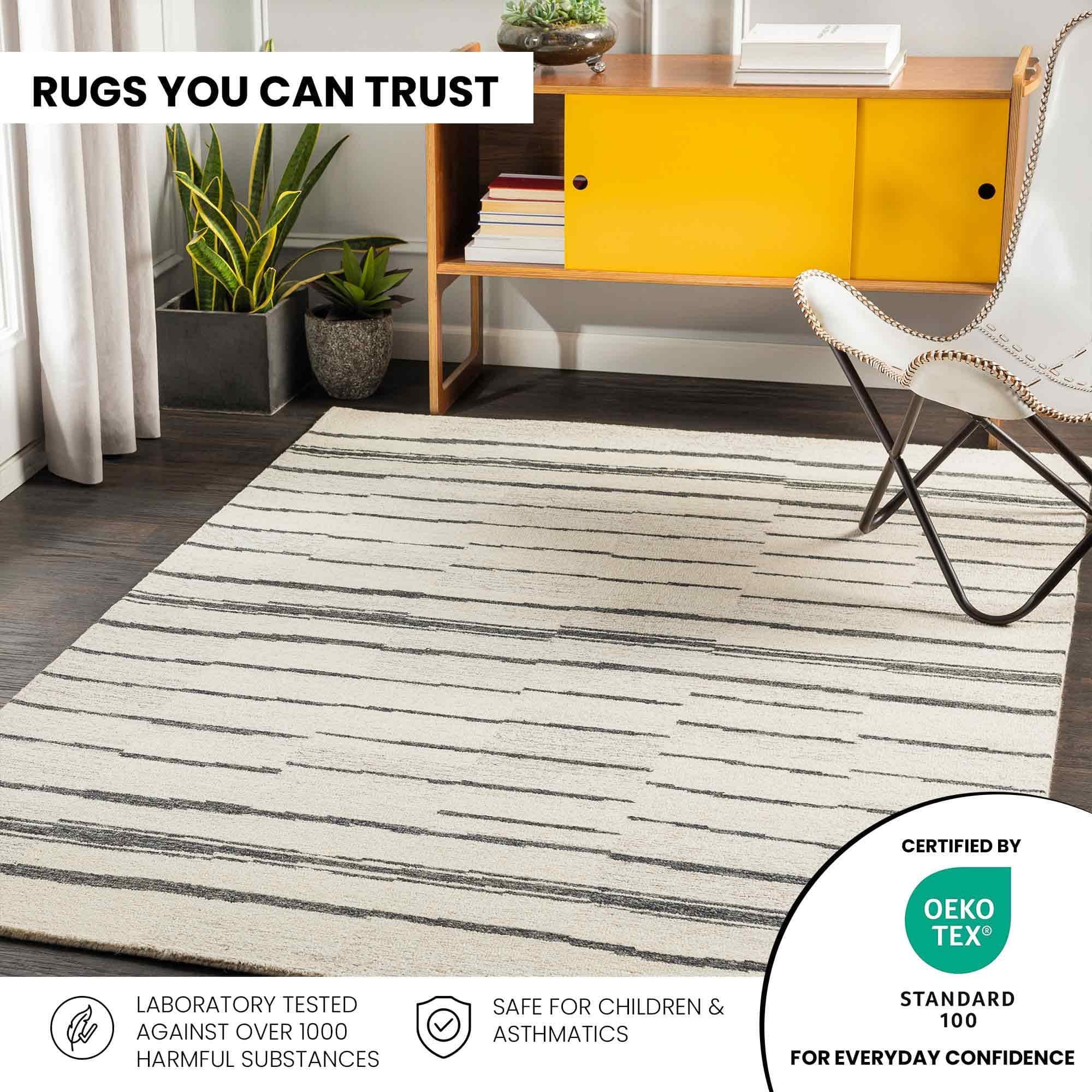 Beige Stripes Wool 8x10 Carpet