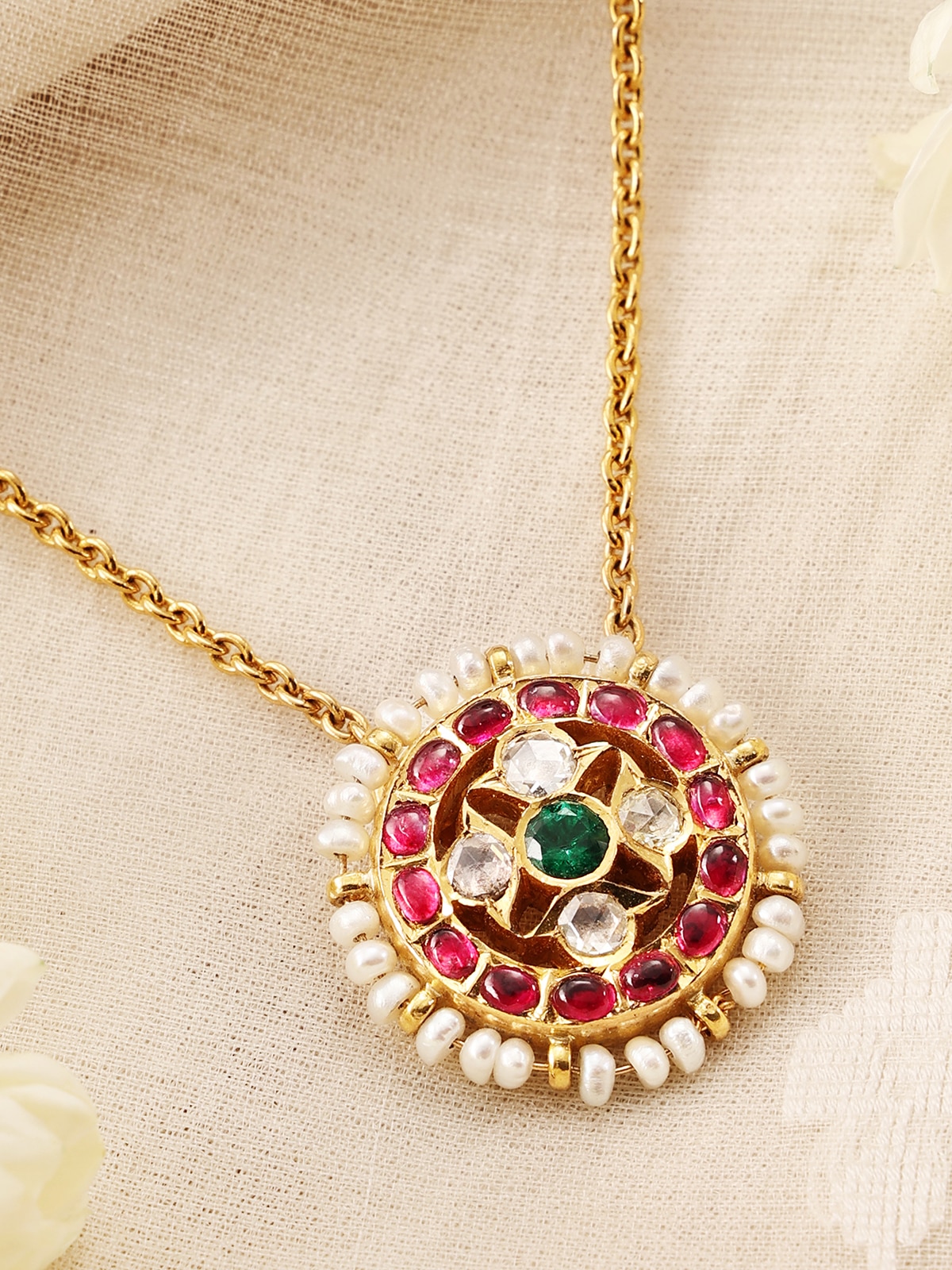 Angled view of Kundala Velai 22 Karat Gold Mangalsutra emphasizing its luxurious design and intricate work.