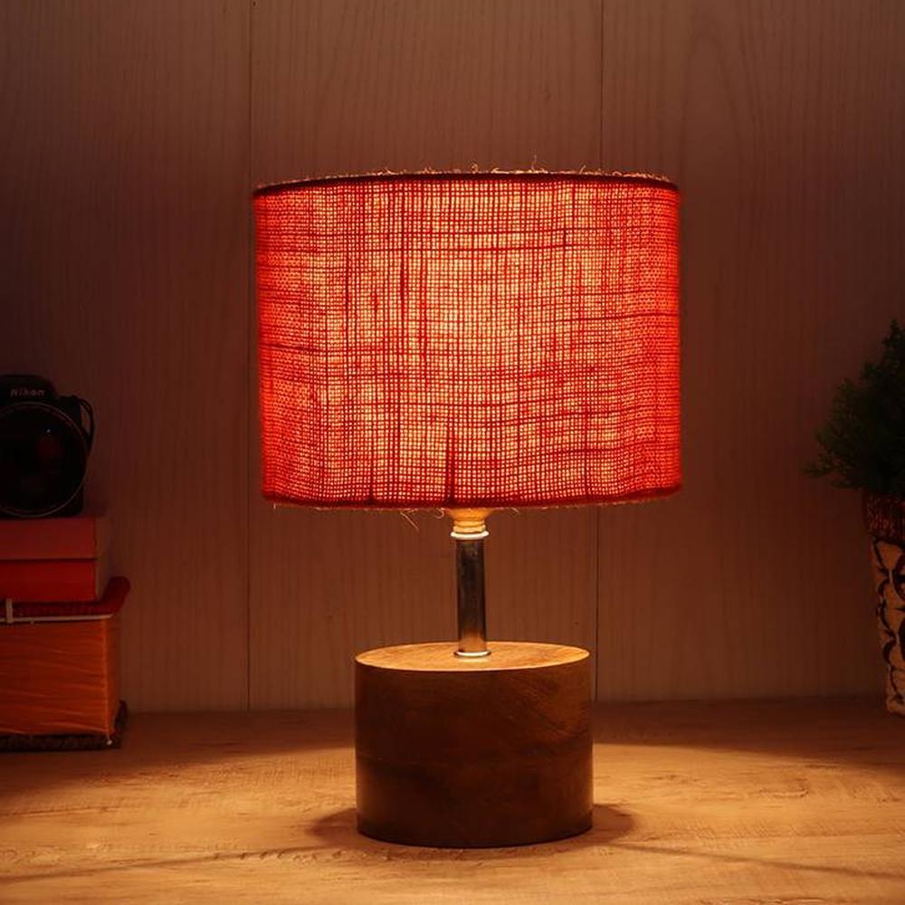 Amy Orange Natural Fiber Shade Table Lamp with Natural Wooden Base