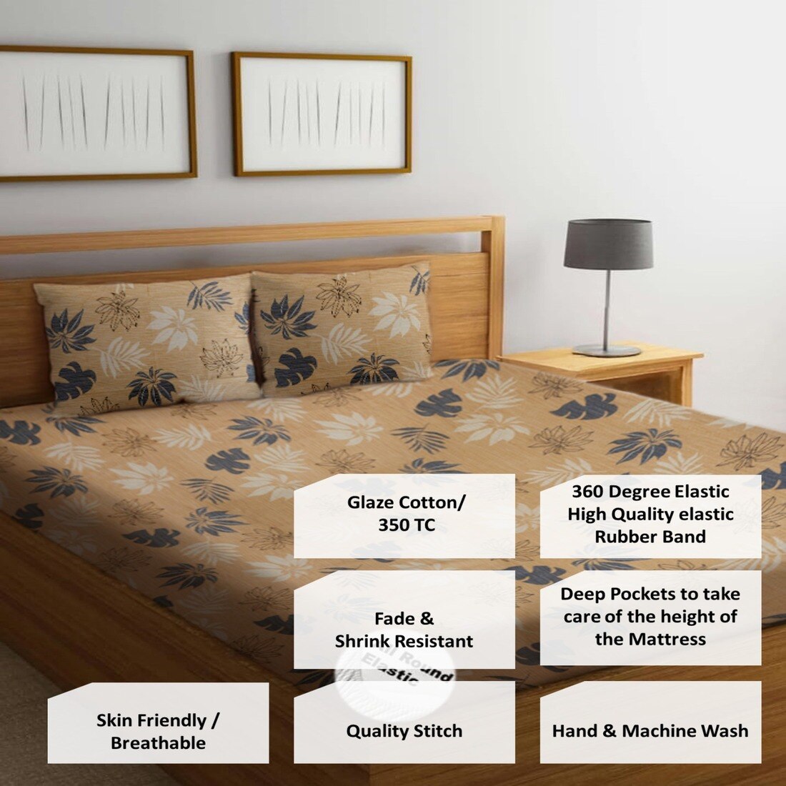 High Quality Cotton mix Double bed Fitted Bedsheets 250cmsx 230 cms ( Pillows 46 x 49 cms)