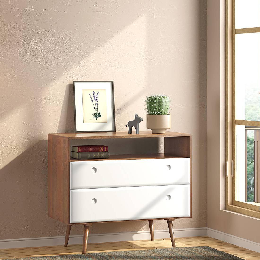Roswell Solid Wood Chest of 2 Drawers in Amber Walnut Finish