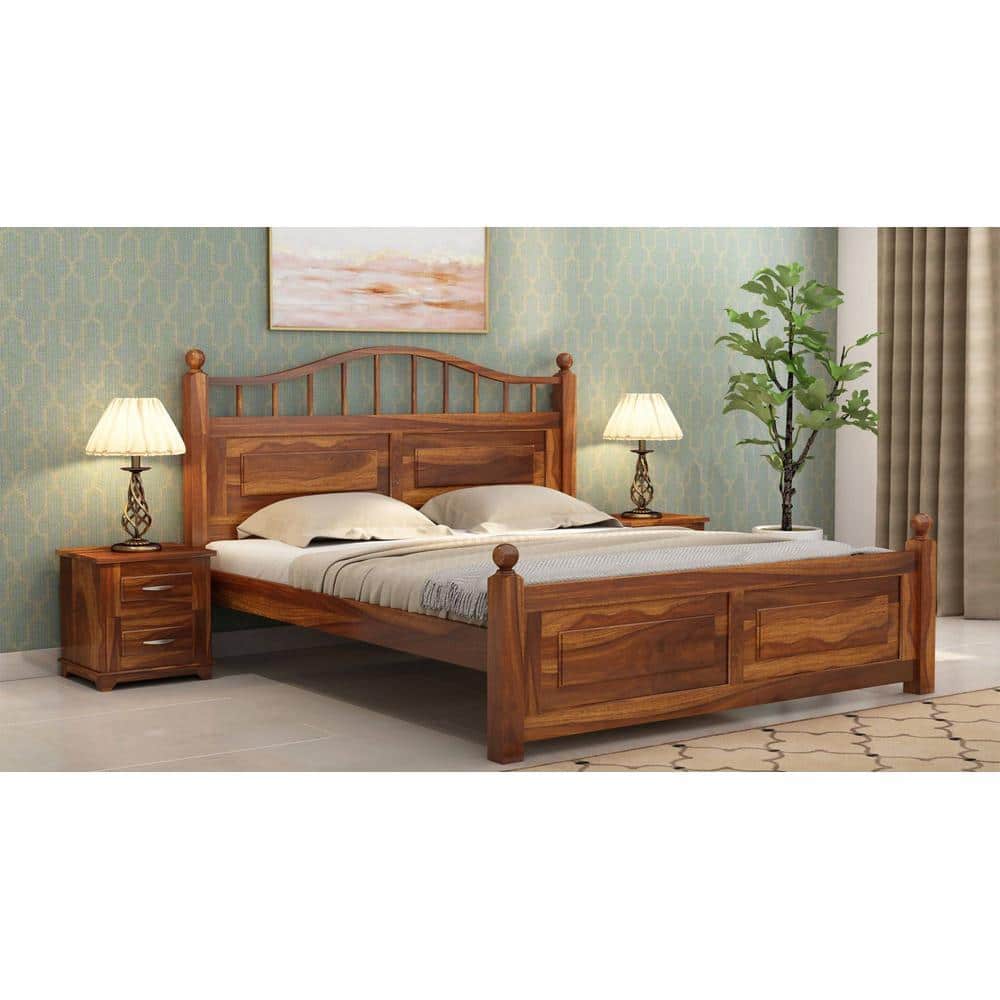 Syan Sheesham Wood King Size Bed Non Storage Provincial Teak Finish (72 x 78 inches)