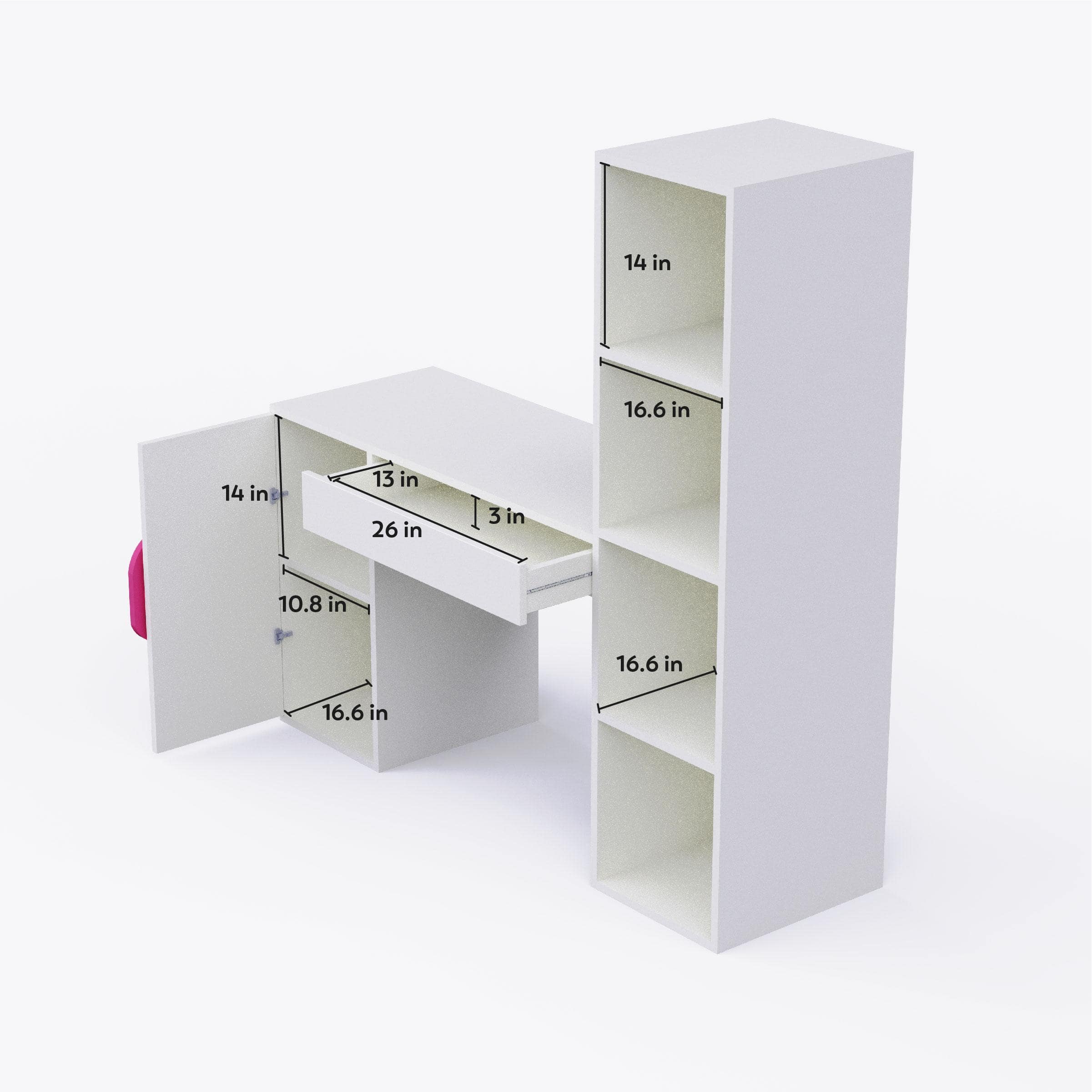 Joy Ride Study Table In White & Pink Colour