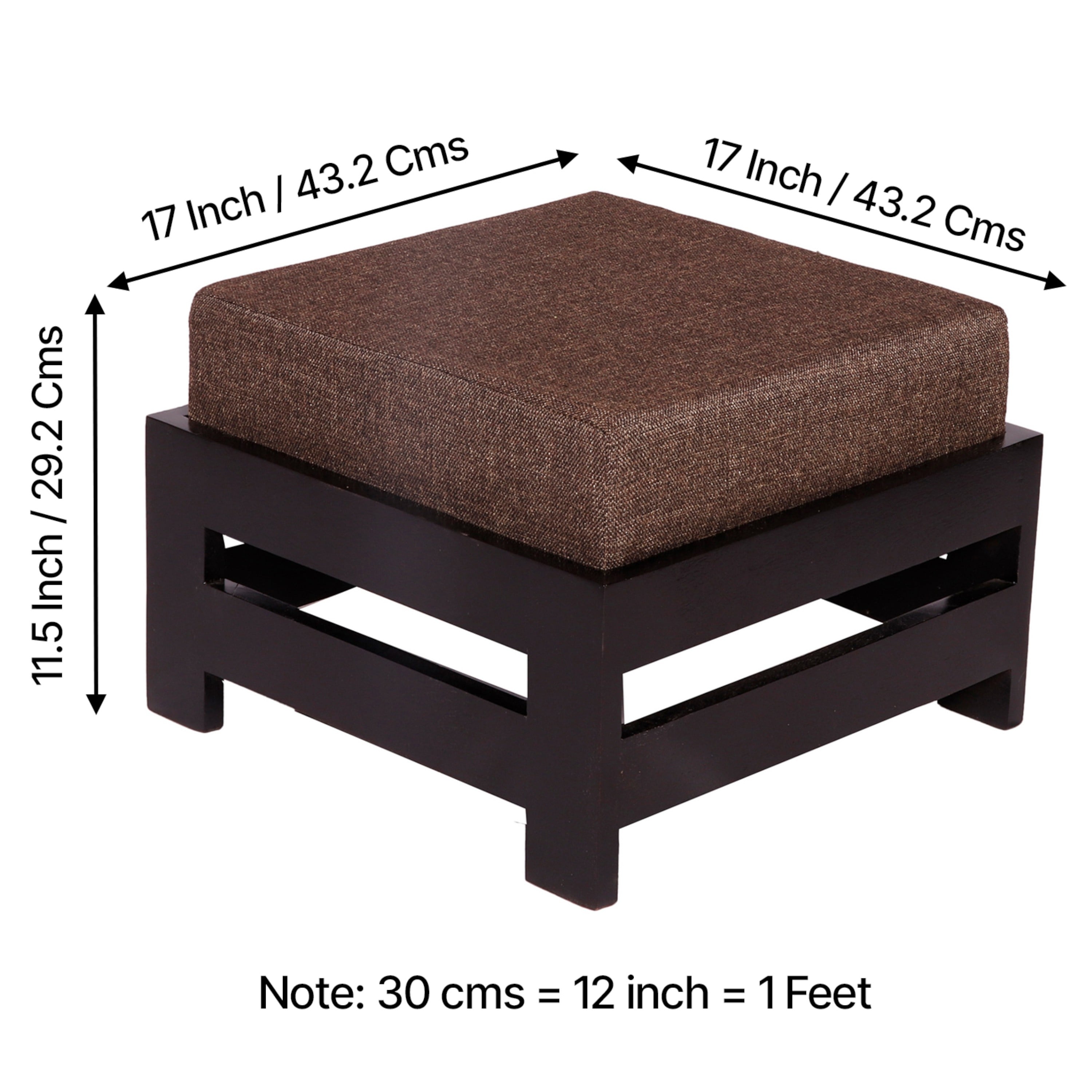 Kumkum Sheesham Wood Foot Stool in Dark Walnut Finish with Jute Brown Cushion