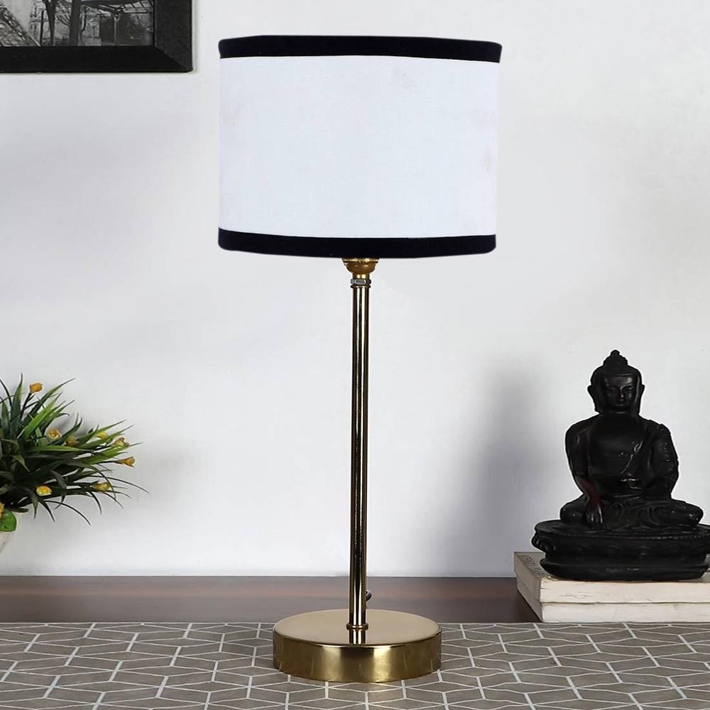 White & Black cotton with Metal Gold Table Lamp