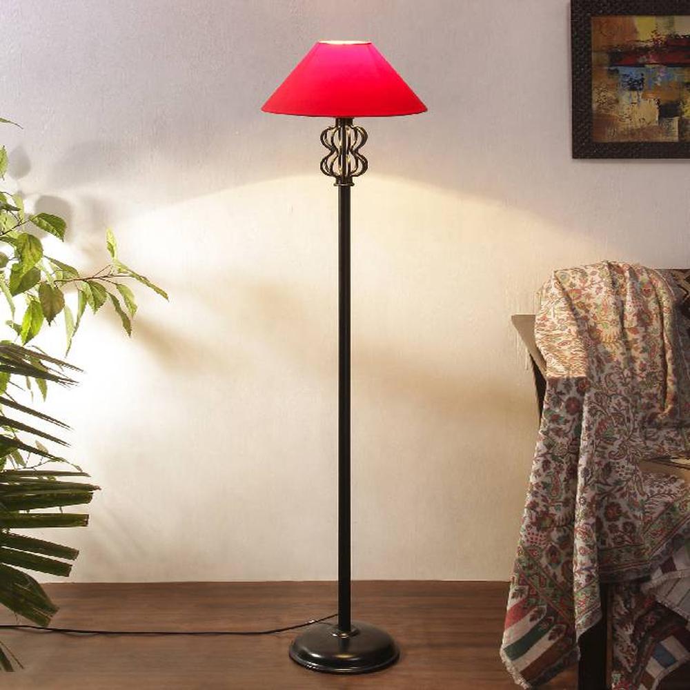 Ridge Red Fabric Floor Lamp with Black Iron Base