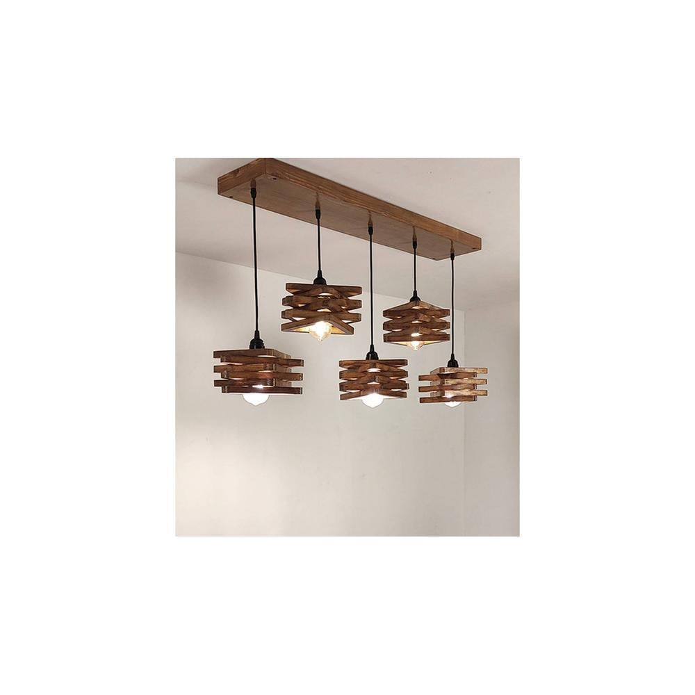 Star 5 Series Brown Solid Wood Cluster Hanging Light