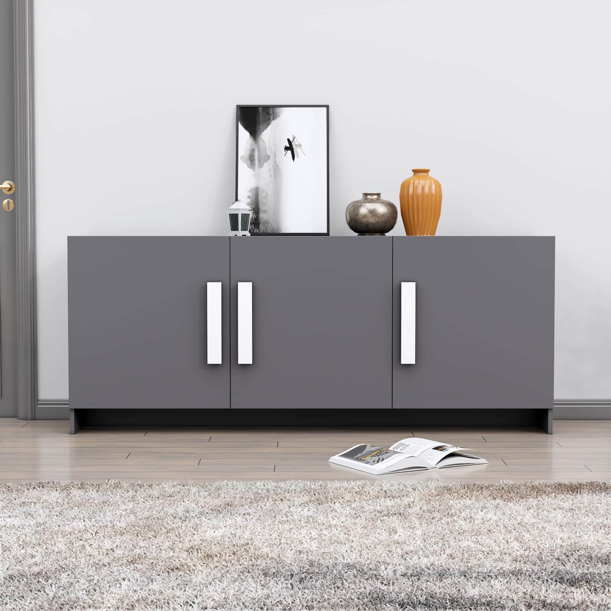 Hexa Red Multipurpose Storage Cabinet With 3 Door in Slate Grey Colour - HexaRed