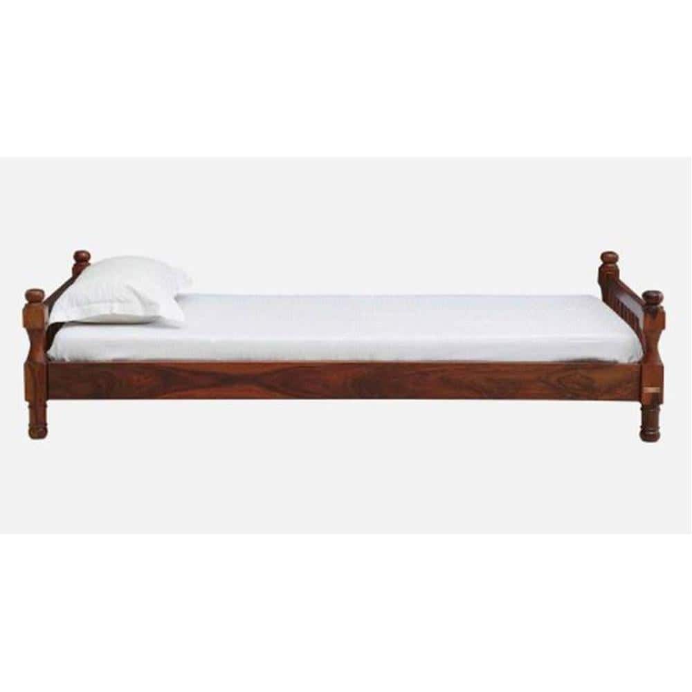 Wood Solid Wood Single Size Non Storage Bed In Honey Oak Finish