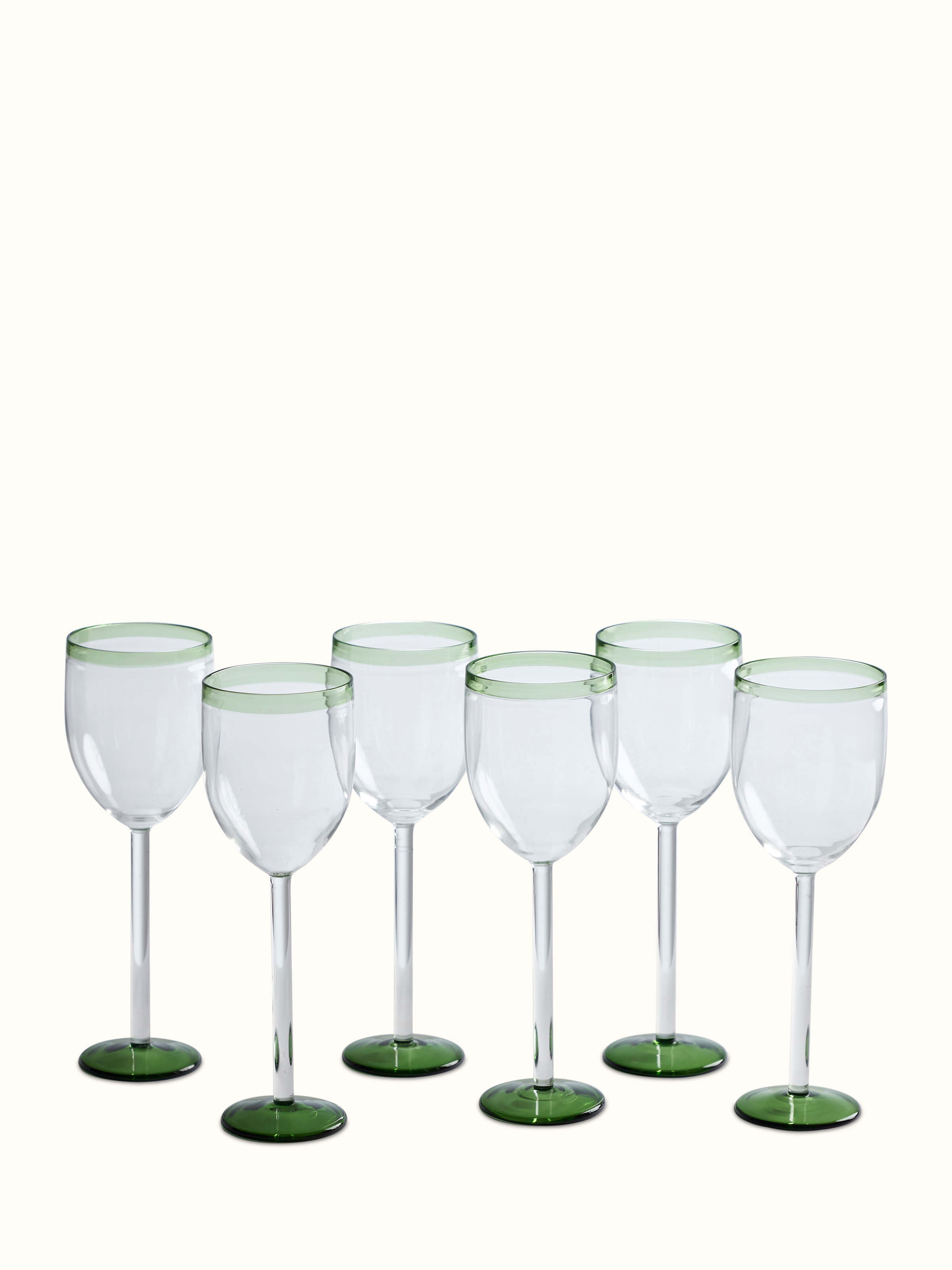Detailed view of green wine glasses (6 pcs), showcasing their elegant design and rich green color.