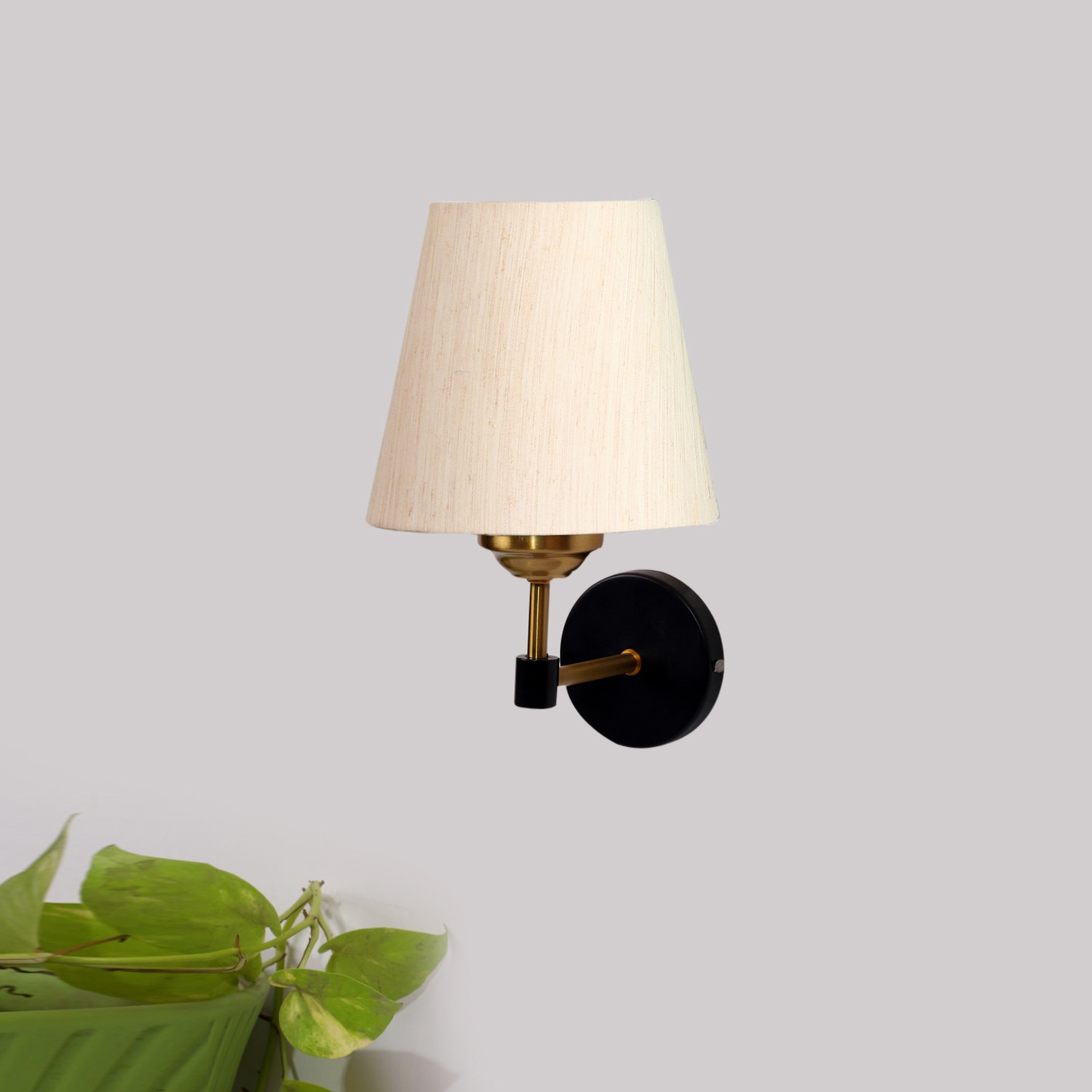 Devansh Metal Electric Wall Light in Black Colour with off-white Shade Count of 1 Light - Devansh