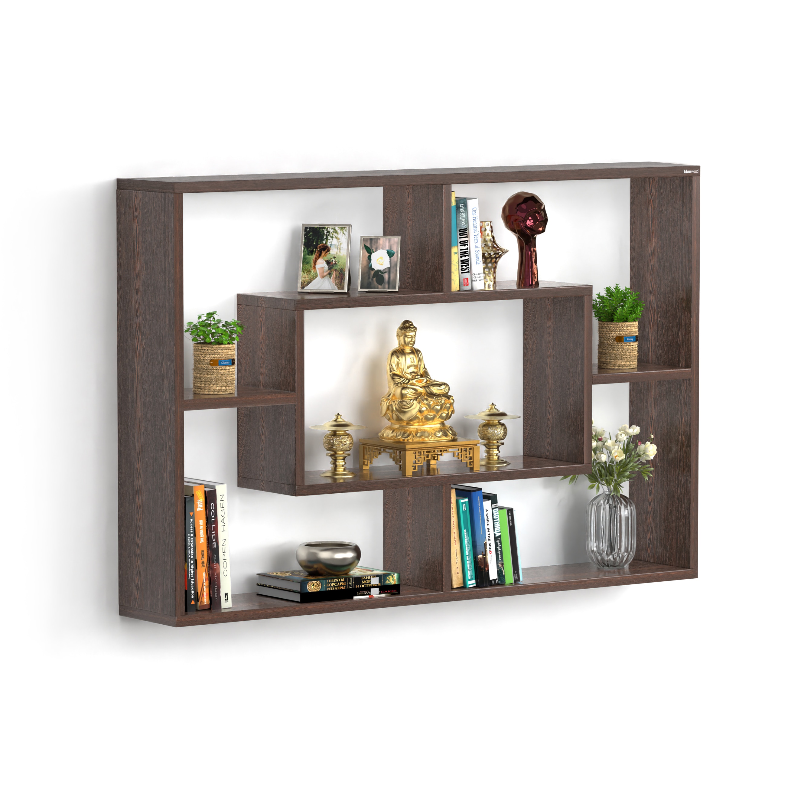 BLUEWUD Crafte Engineered Wood Wall Mount Wall Shelf, Display Rack (Wenge)