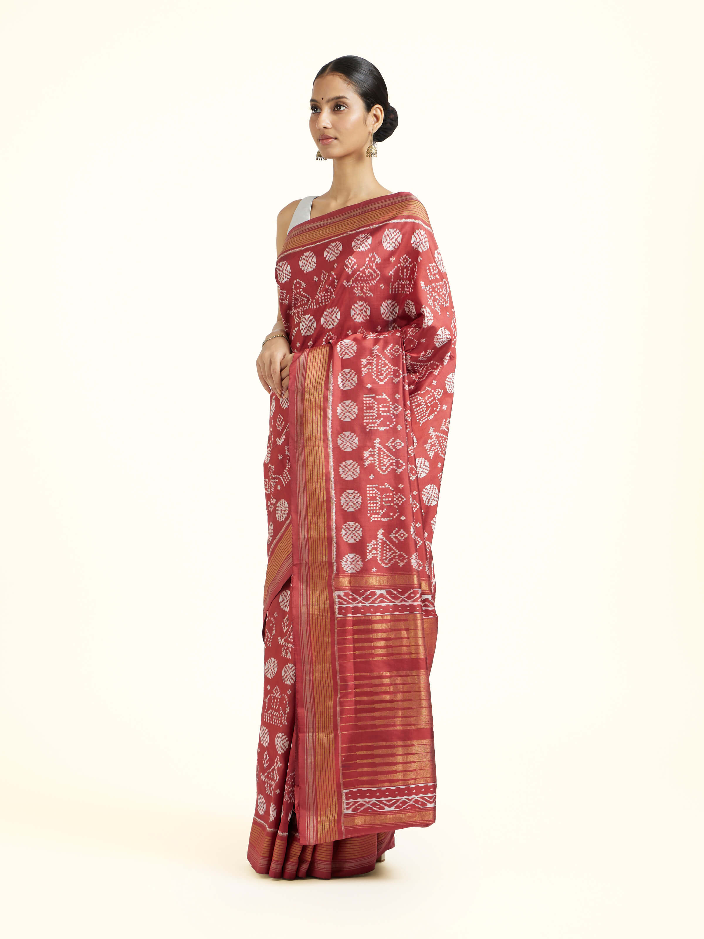 Red Silk Pochampally Single Ikat Saree