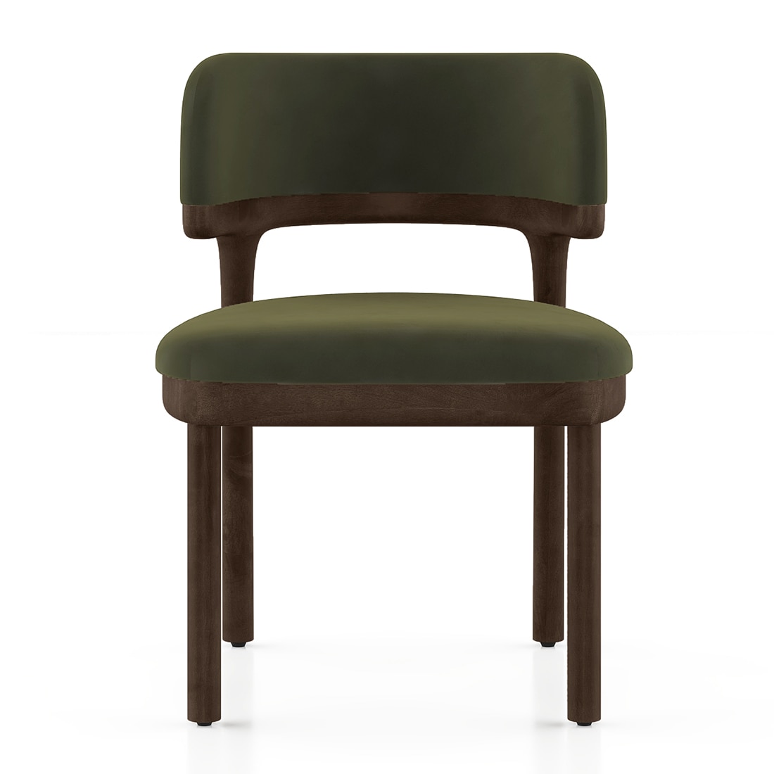 Dune Solid Wood Single Dining Chair In Brown Oak Finish with Deep Olive Velvet