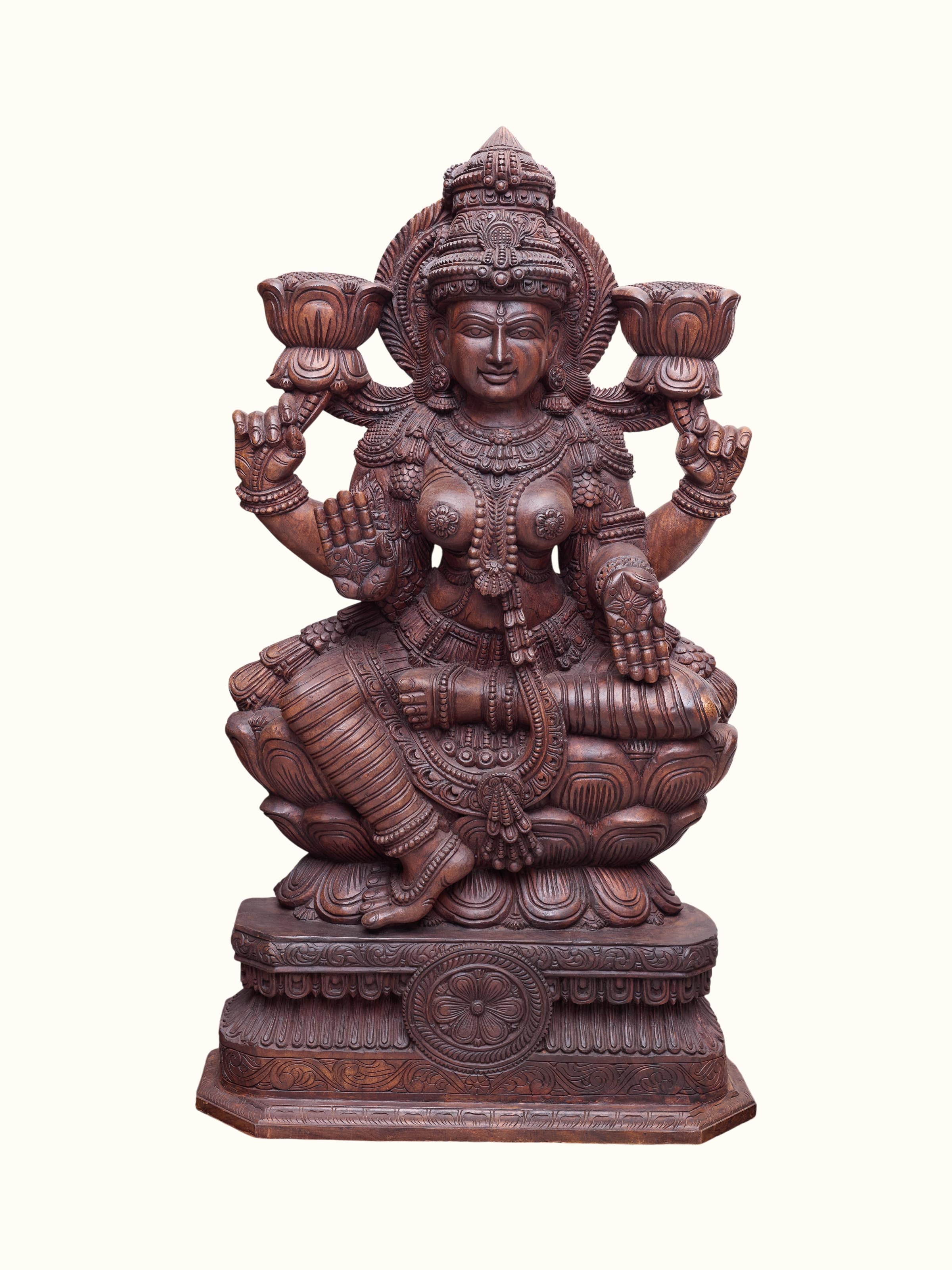 Wood Carved Lakshmi Idol
