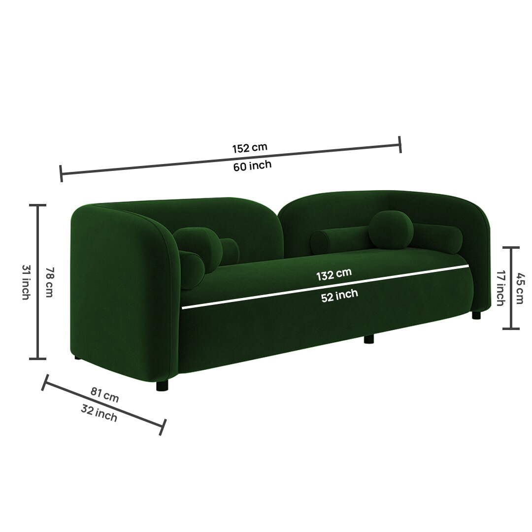 Homro Velvet 2 Seater Sofa in Green Colour