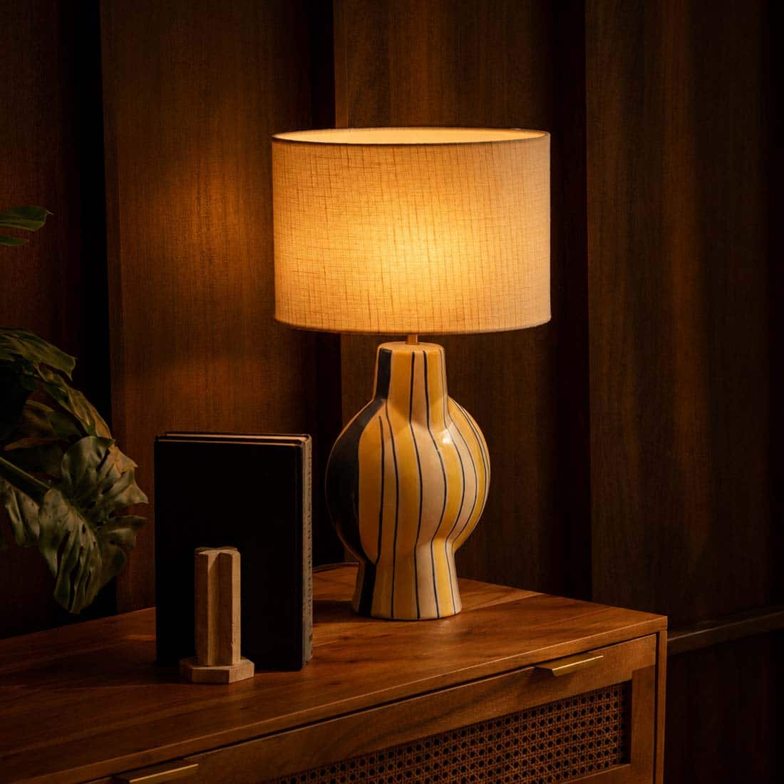 Positano Handicrafted Table Lamp in Yellow and blue checks Colour - Orange Tree