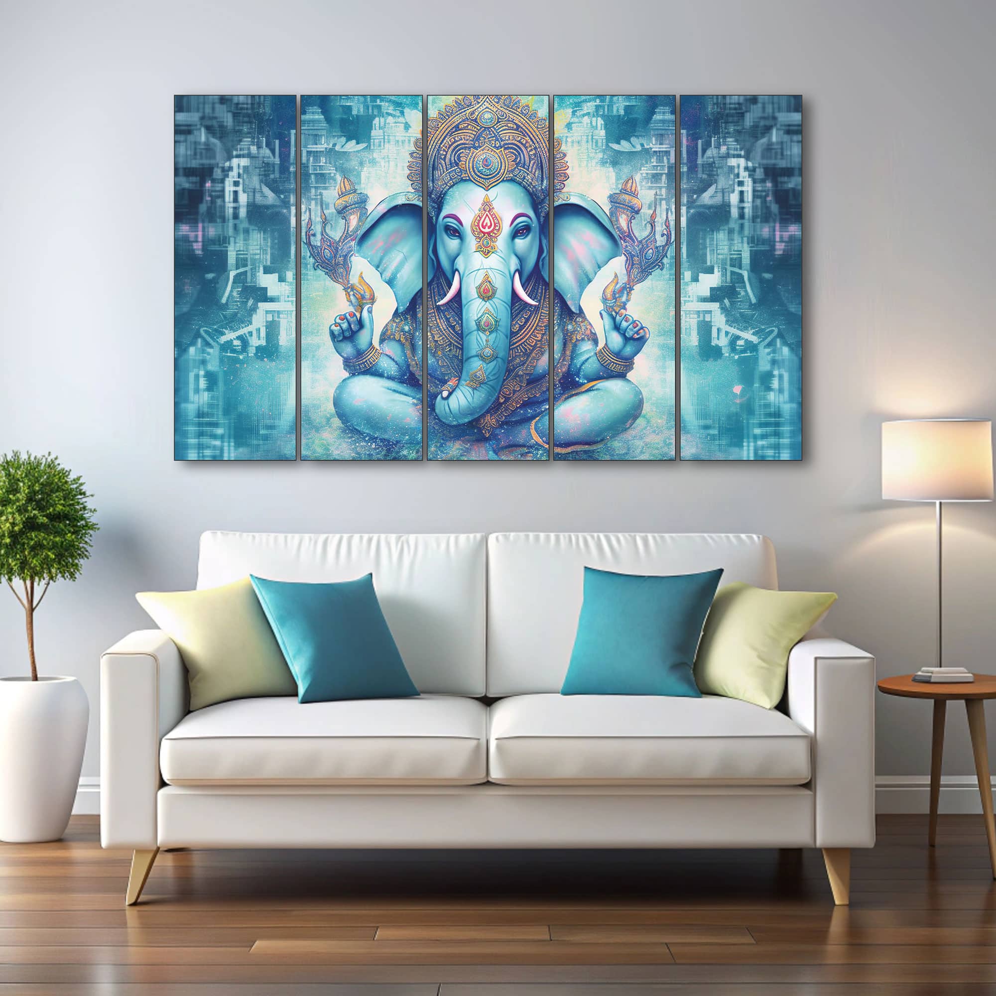 The Castle Decor Ganesha Wall Art Set of 5 Digital Painting 27x48 Inch - The Castle Decor