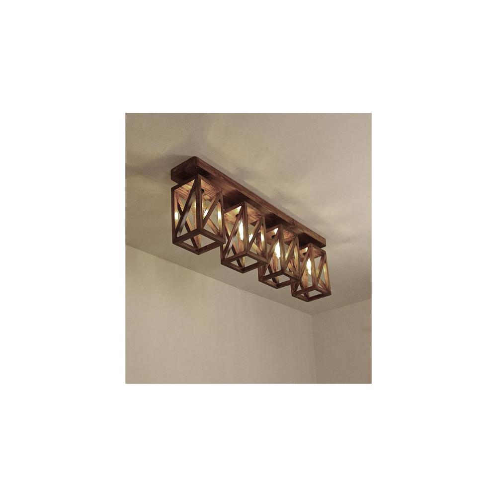 Symmetric Brown Solid Wood Ceiling Light