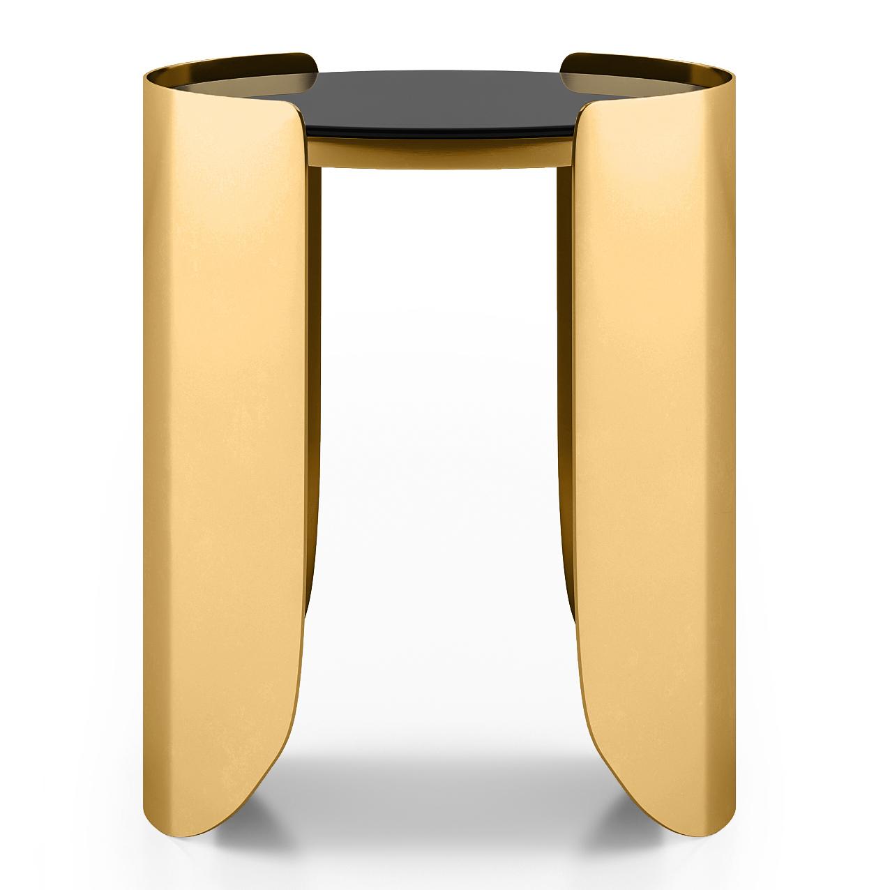 Belle Round Black Mirror and Metal Side Table in Gold finish
