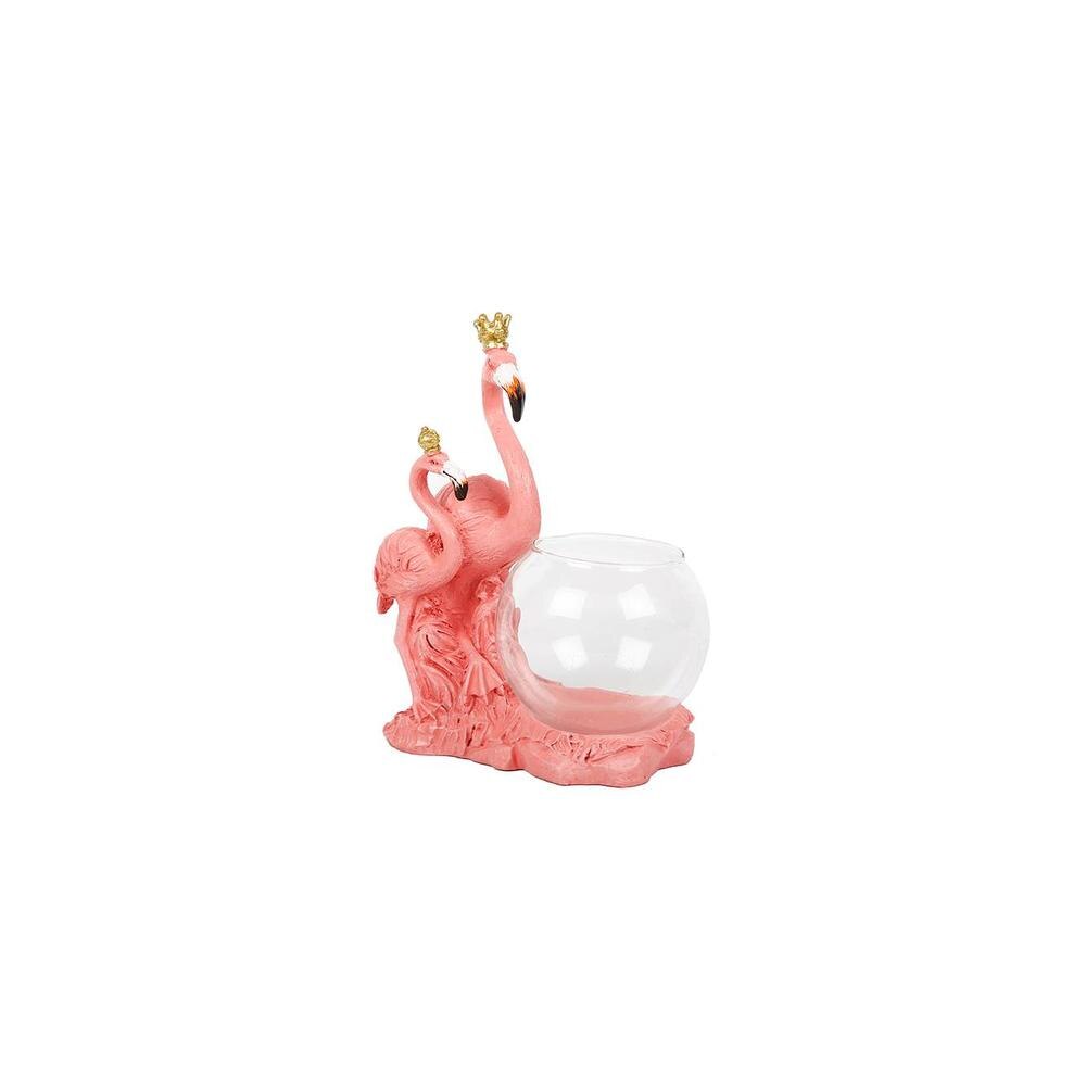 Cute Pink Flamingo Showpiece with Glass Bowl