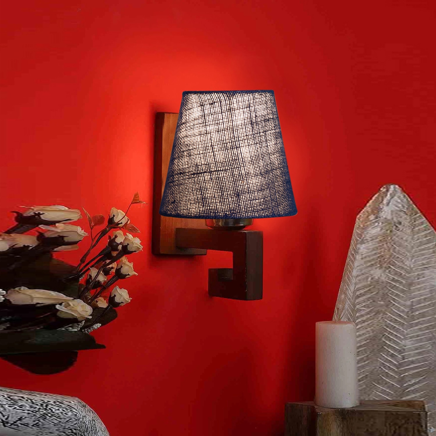 Devansh Solid Wood Electric Wall Light in Blue Colour with Blue Shade Count of 1 Light - Devansh