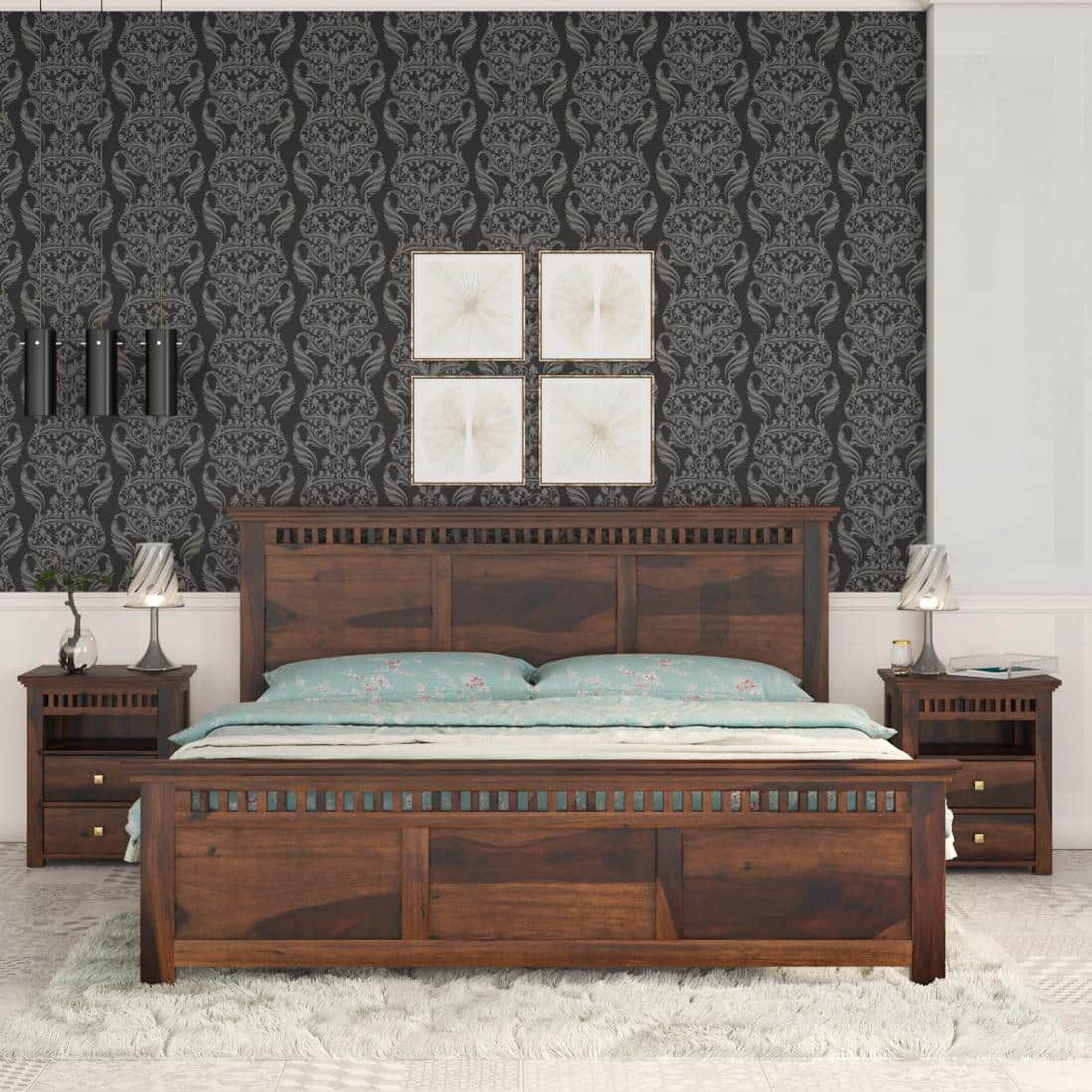 Madhvi Solid Wood King Size Bed Without Storage Bed In Provincial Teak Finish