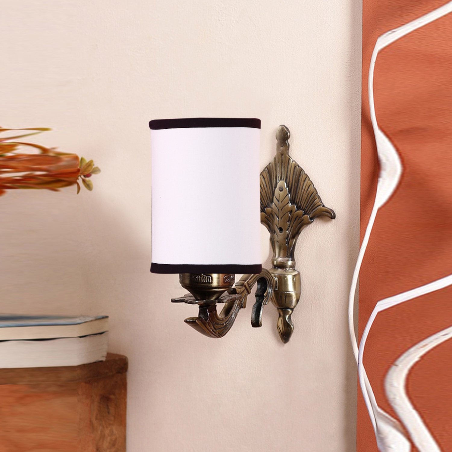 Devansh Metal Electric Wall Light in Antique Gold Colour with White & Black Shade Count of 1 Light - Devansh