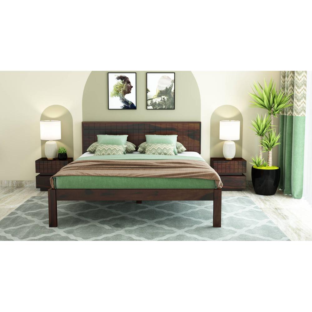 Esra Sheesham Wood King Size Bed Non Storage Walnut Finish (72 x 78 inches)